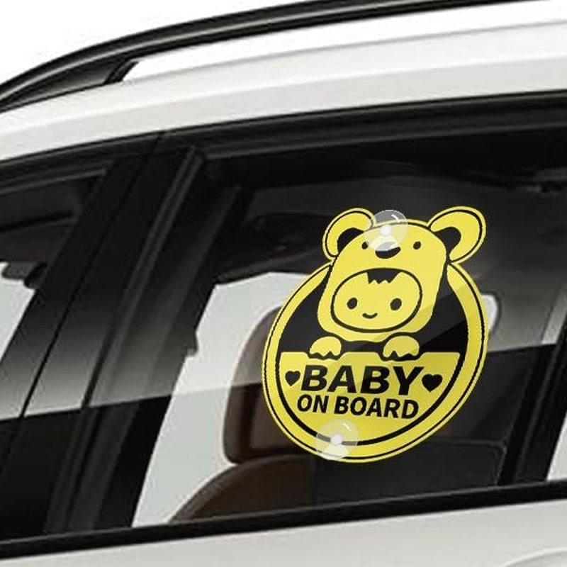 Assured Signs Baby on Board Sign with Suction Cups,Baby Safety Warning Decal for Cars- Bright Yellow, Durable and Strong Suction (Bear Baby on Board) image number 1