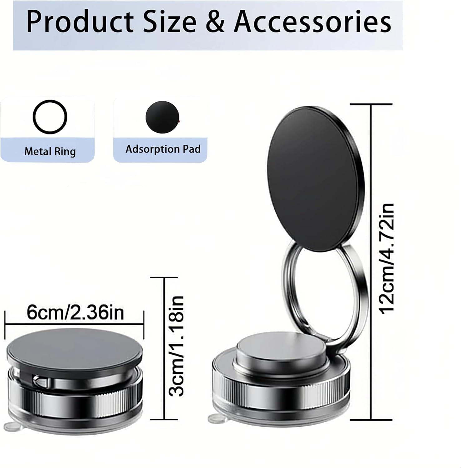 Upgraded Magnetic Phone Holder, 360&deg; Adjustable Vacuum Suction Cup Magnetic Phone Mount, Foldable Alloy Car Mount, Compatible with Iphone Magsafe Series image number 1