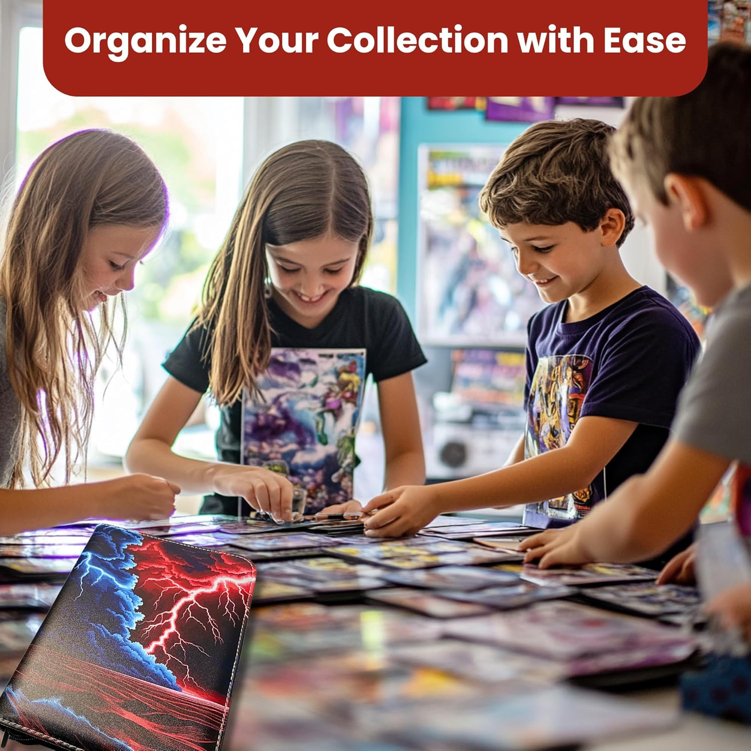 Trading Card Album, 400 Pockets Card Binder with 4-Pocket Sleeves for TCG, Yu-Gi-Oh, Magic the Gathering, and Sports Cards, Durable Card Holder for Collectors (Lighting, 4-Pocket) image number 4