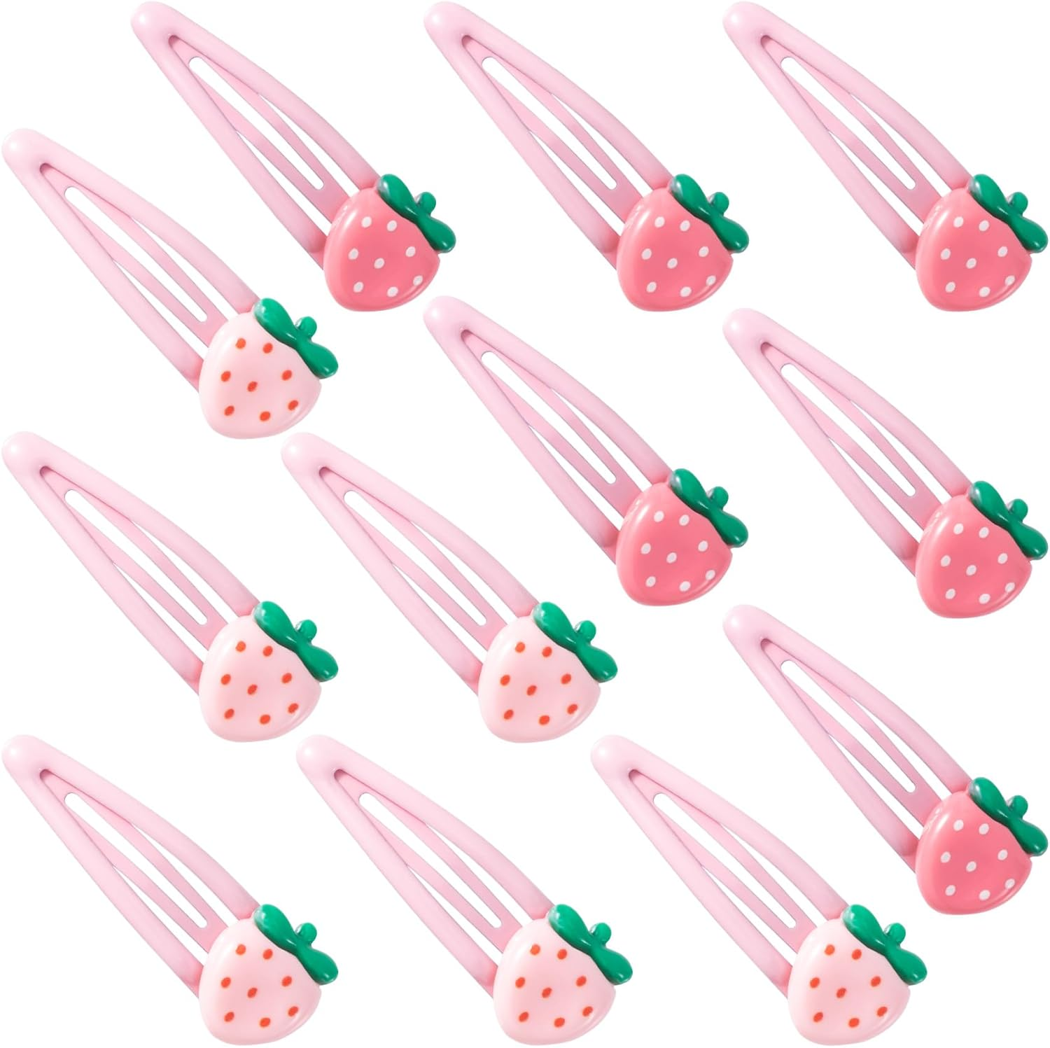 Joez Wonderful 12 Pcs Strawberry Hair Clips, Cute Y2K Metal Snap Hairpins, Pink Hair Barrettes, Sweet Decorative Fruit Bang Clips for Women