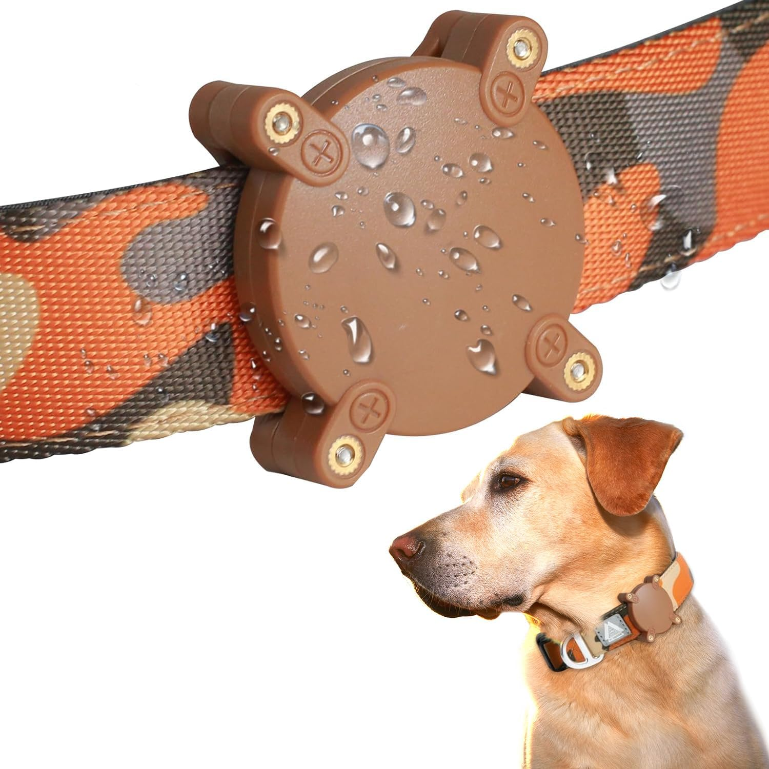 Waterproof Airtag Dog Collar Holder,Durable Airtag Holder for Dog & Cat,Pc+Abs Protective Airtag Dog Cover for Apple Airtag,Fits up to 1" Width Pet Collar(Brown)