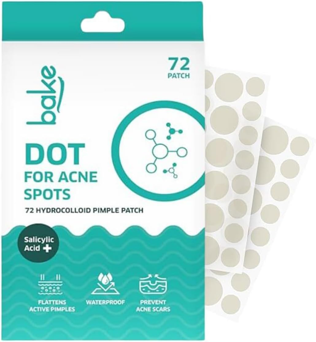 BAKE 2% Salicylic Acid Pimple Patches for Active Acne (72 Dots) | with Hydrocolloid Waterproof Patches | for Acne Marks, Acne Prone Skin | for All Skin Types (Pack of 72)