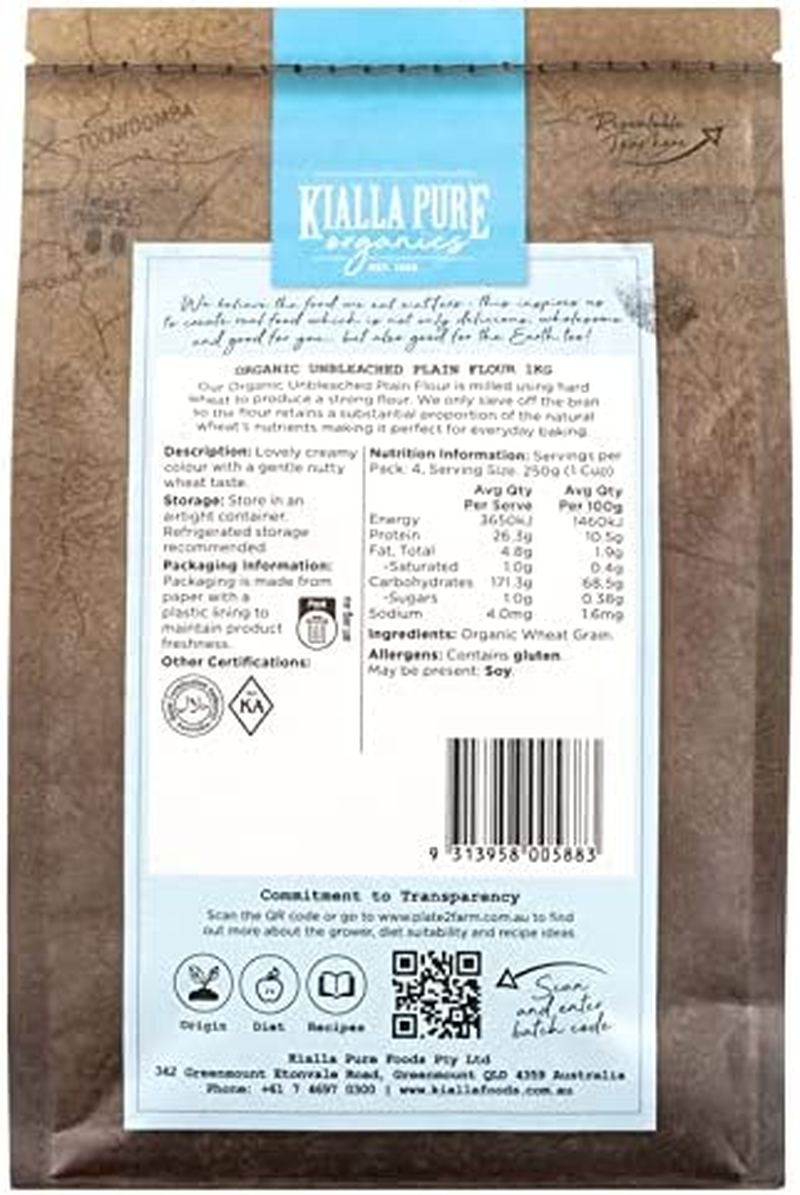 Kialla Pure Organics Organic Unbleached Plain Flour, 1 Kg, Multicolour - 1 Kg (Pack Of 1) image number 2