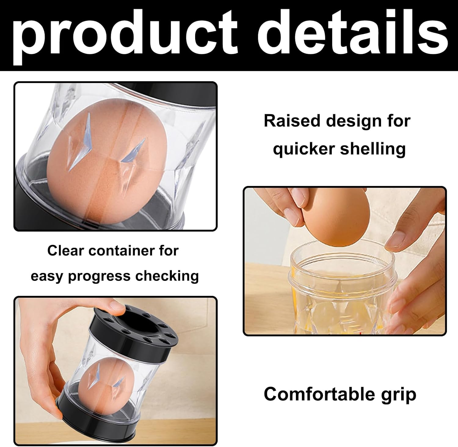 Egg Peeler for Hard Boiled Eggs, Egg Shell Remover Tool, Egg Shell Remover,Boiled Egg Peeler with Compact Design, Egg Opener and Cutter for Kitchen Use (Black image number 2