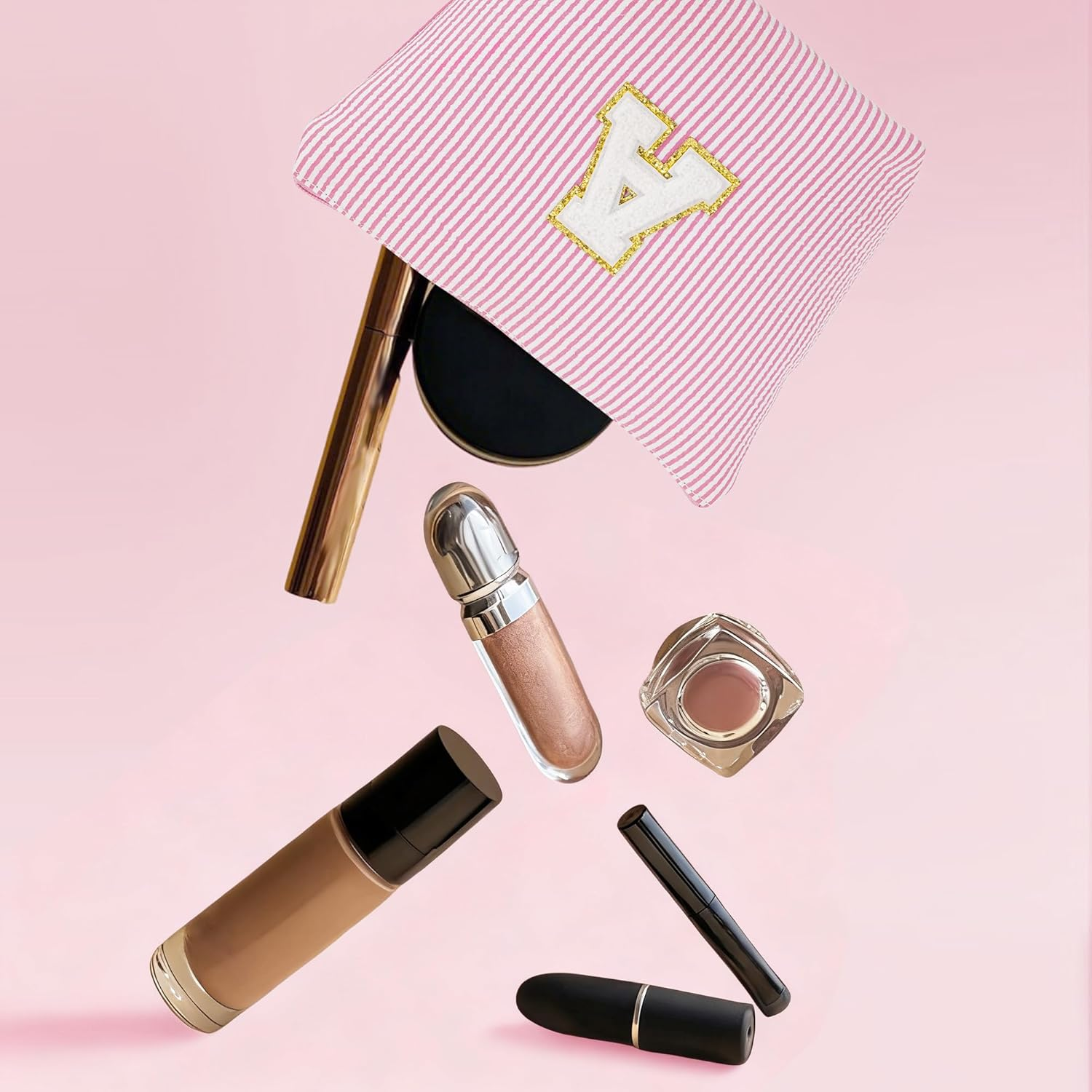 Fohufo Travel Makeup Bag Set - Initial Travel Toiletry Bag, Portable Make up Cosmetic Bag | Travel Essentials Travel Makeup Bag | Cute Pink/Purple/Blue Stuff Gifts for Women Mom Daughter Teacher image number 6