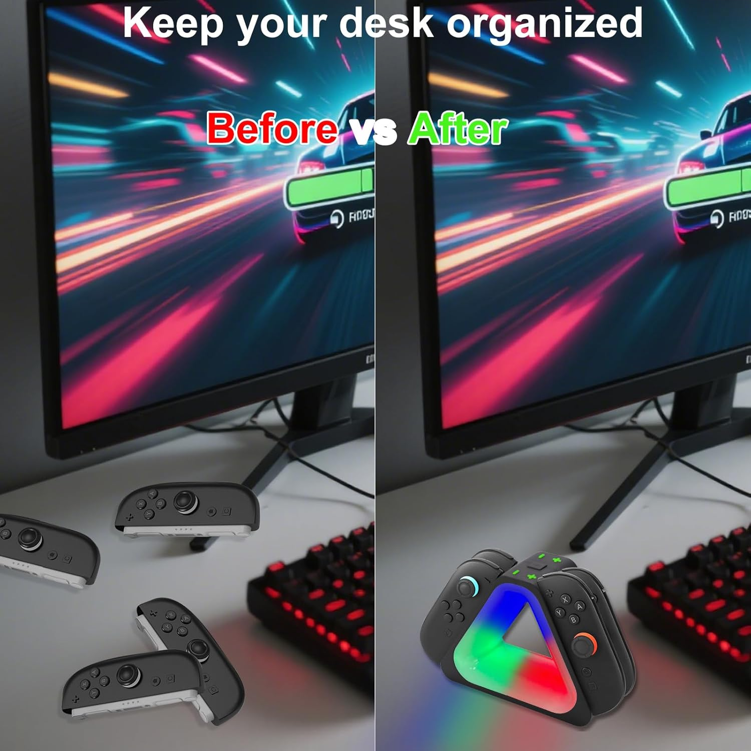 BTFO Charging Dock for Switch 2 Joy-Con, 4-In-1 Fast Charger Magnetic Docking Station with 7 RGB Lighting for Switch 2 Controllers NS2 Accessories image number 4