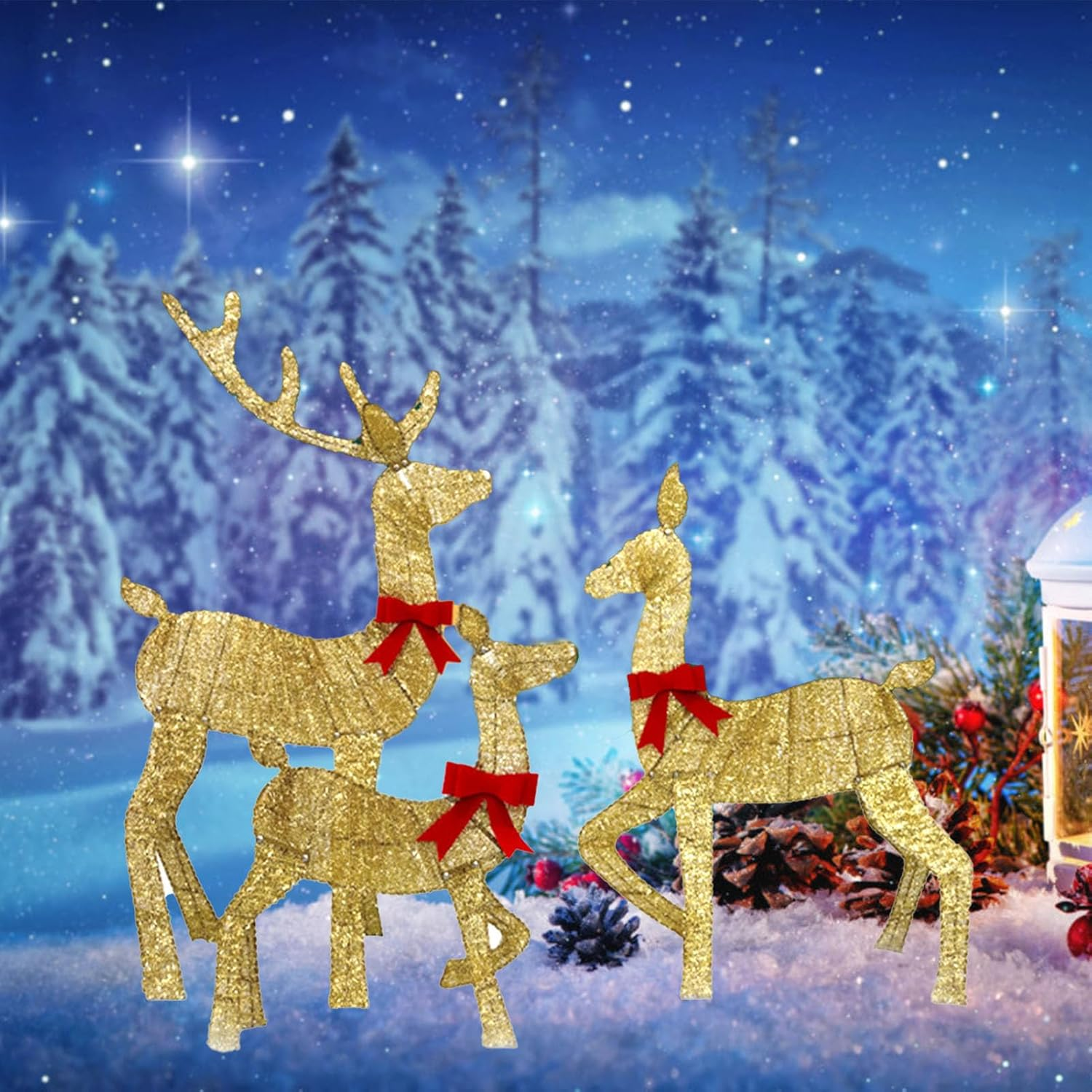 3 Pieces Lighted Christmas Reindeer, Lighted Christmas Deer Family Set, Outdoor Yard Reindeer Holiday Decoration with LED Lights, Christmas Decoration for Lawn Yard Garden image number 3