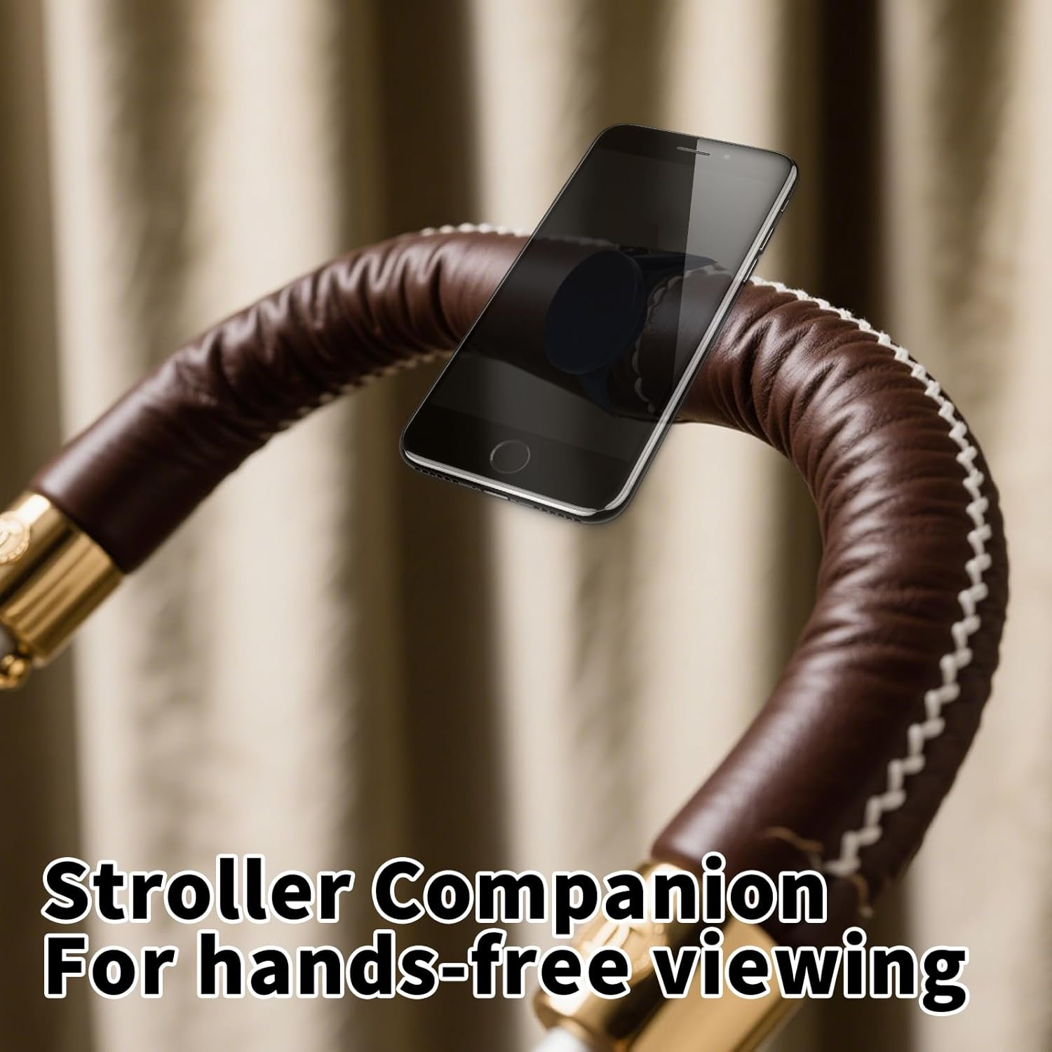 5Pcs Universal Phone Mount Kit, Adjustable Stroller Phone Holder with Magnetic Sheets Gasket & Lanyard Hands-Free Smartphone Stand for Baby Stroller Shopping Cart (Black) image number 2