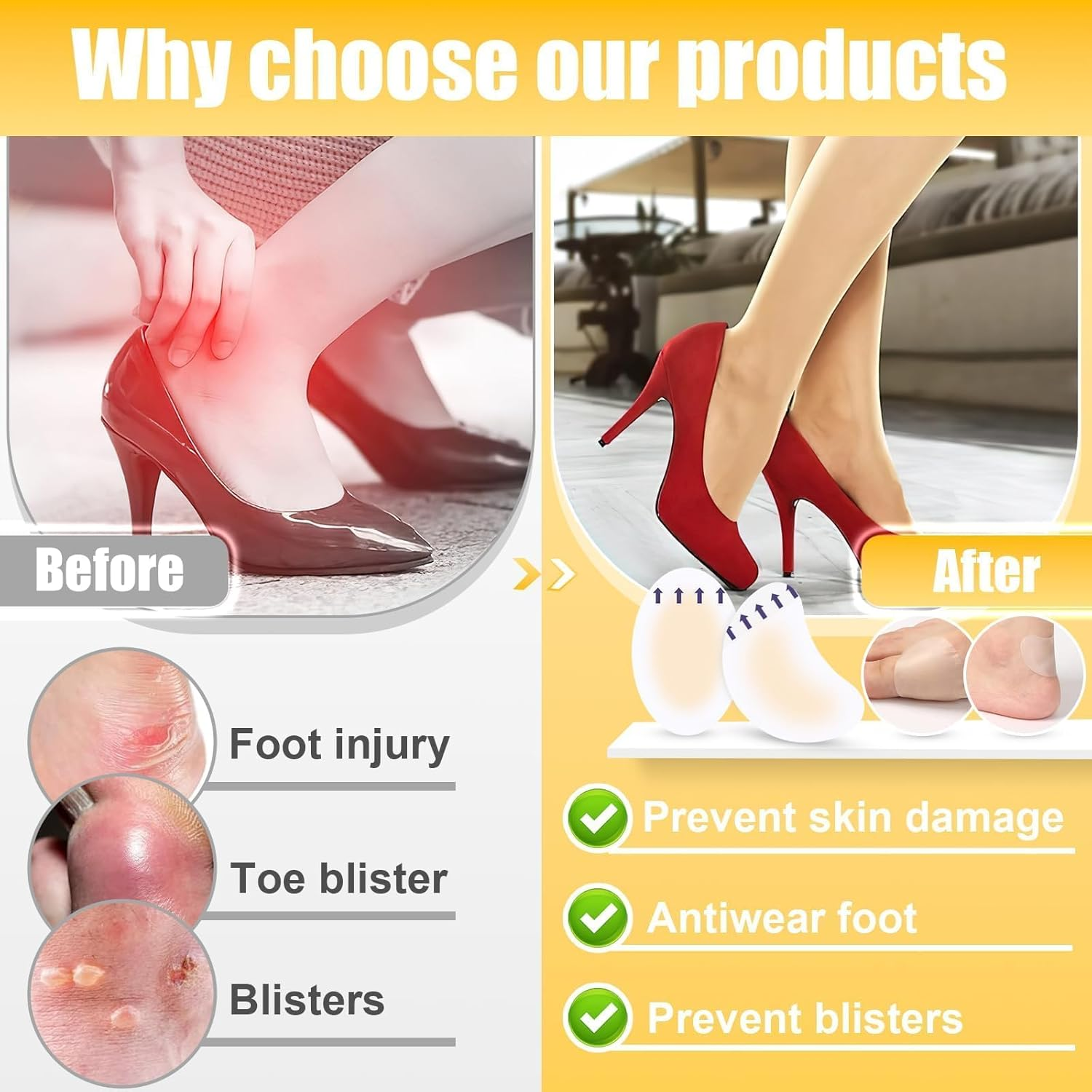 Blister Bandages, 40Pcs Invisible Gel Blister Cushions, Hydrocolloid Waterproof Adhesive Bandages for Foot, Toe, and Heel Blister Prevention and Recovery (Oval and Crescent,40Pcs) image number 6