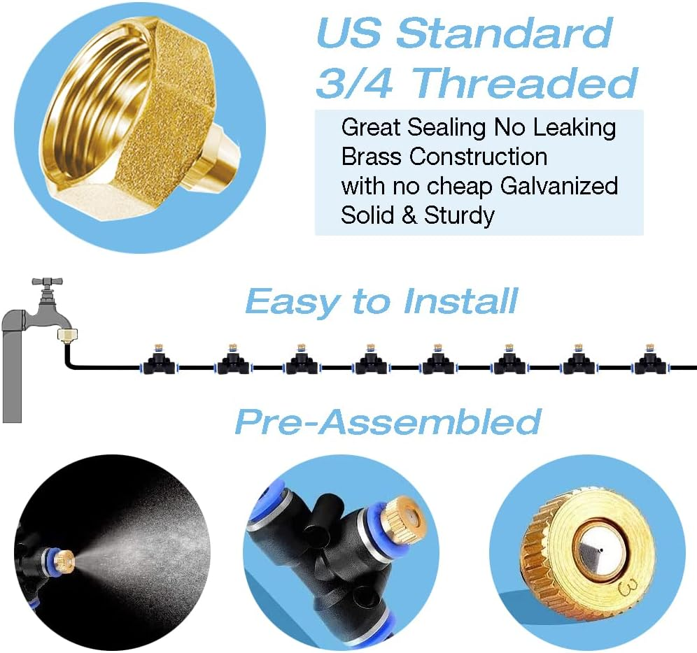 H&G Lifestyles Patio Mister, Outddor Misters for outside Patio,Water Misters for Cooling,75Ft Misting System for Green House,25 Brass Mister Nozzles,Fits 3/4" GHT Garden Hose,For Backyard Trampoline image number 1