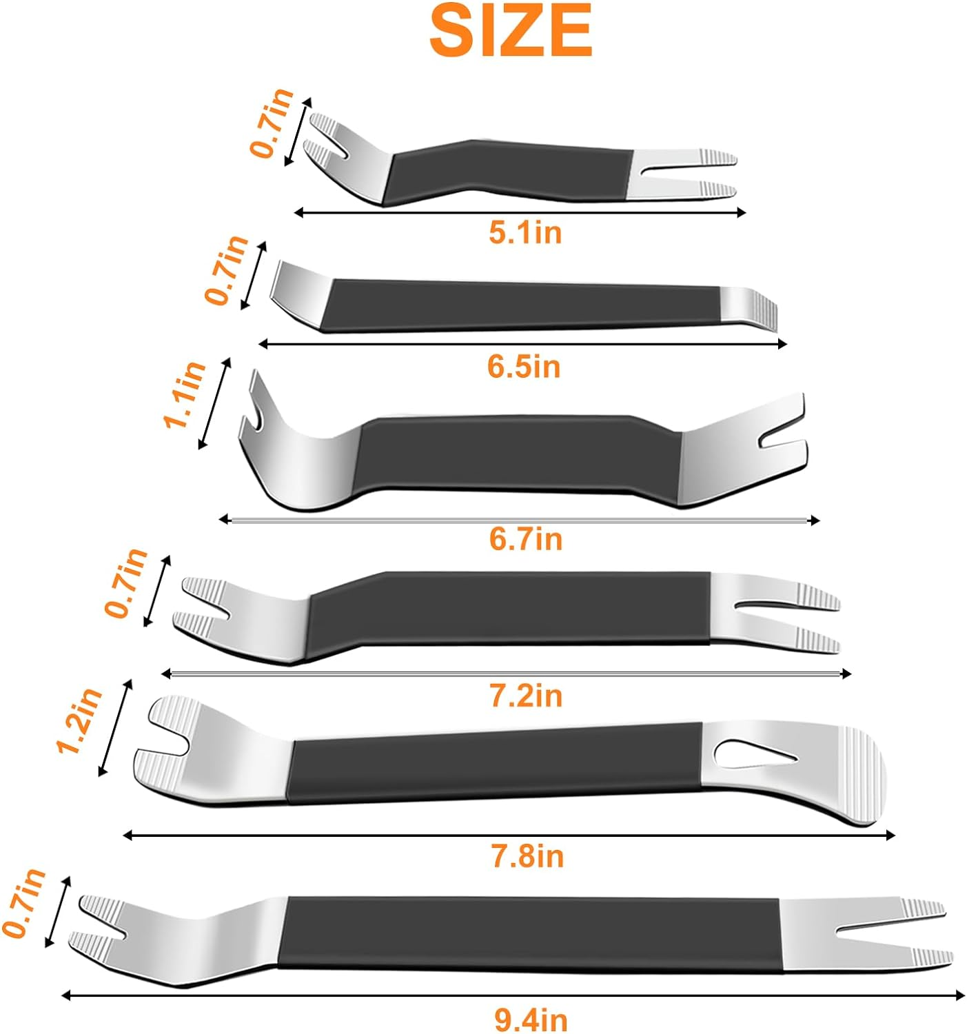 6Pcs Metal Trim Removal Tool, Auto Pry Tool Kit Trim Removal Tool Set for Vehicle Door Panel (Black) image number 1