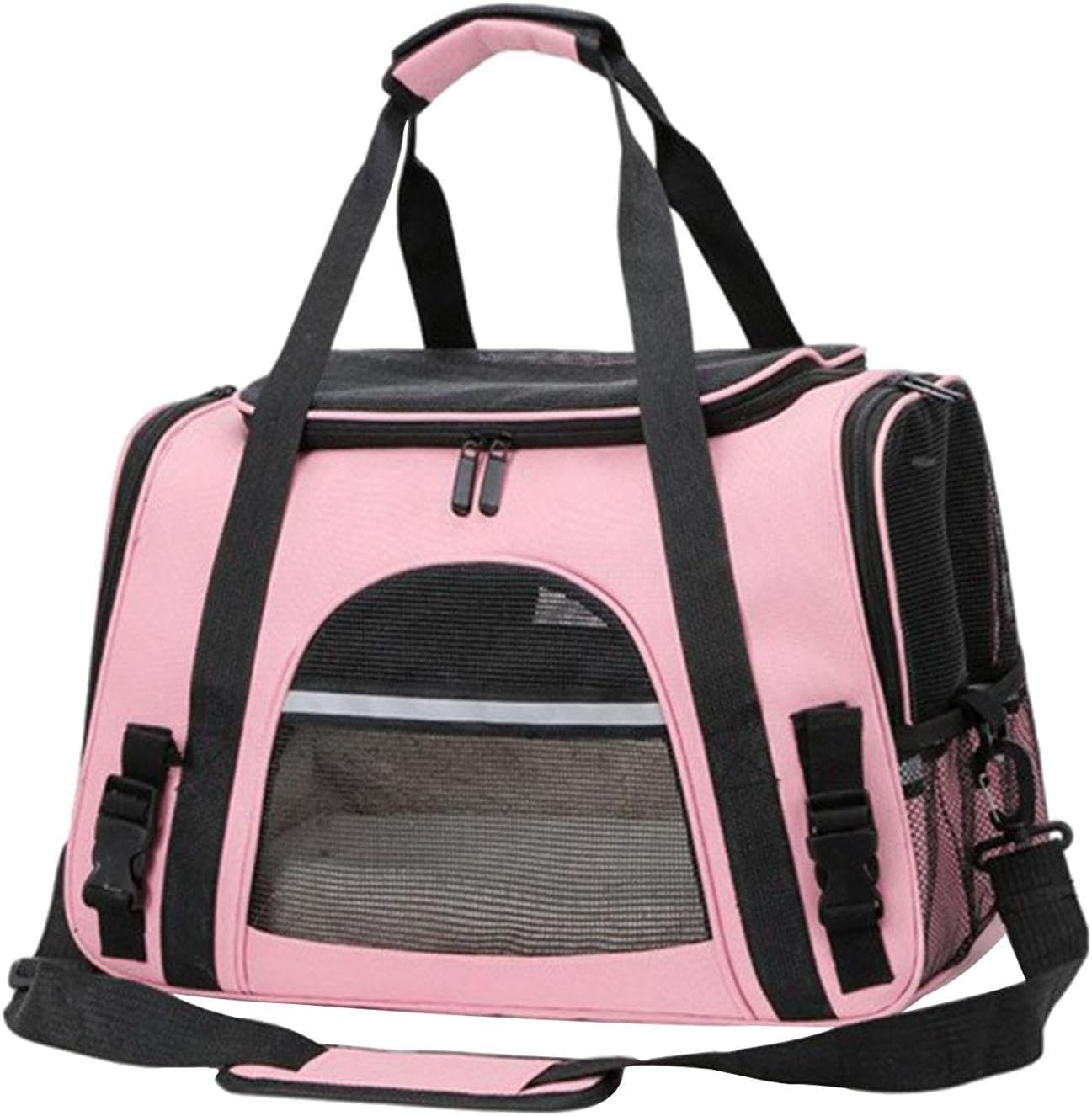 Fenteer Pet Carrier Cat Carrier Soft Large Capacity Zipper Travel Bag for Pets with Shoulder Strap and Pink
