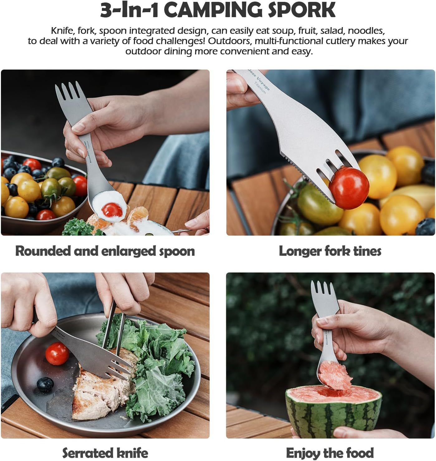Boundless Voyage Titanium Spork Camping Spoon Fork Knife Combo with Bag Reusable Travel Utensils Ultralight Portabale Flatware for Outdoor Backpacking Hiking Picnic image number 2