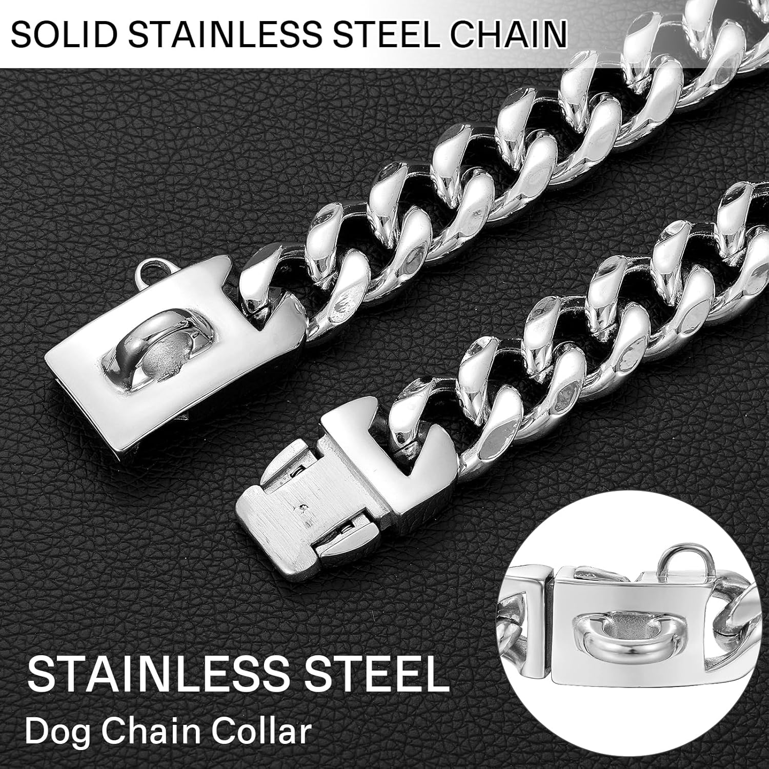 15 Mm Wide Stainless Steel Dog Collar Metal Dog Collar Dog Chain Collar Pet Training Walking Collar (Silver, 45 Cm) image number 2