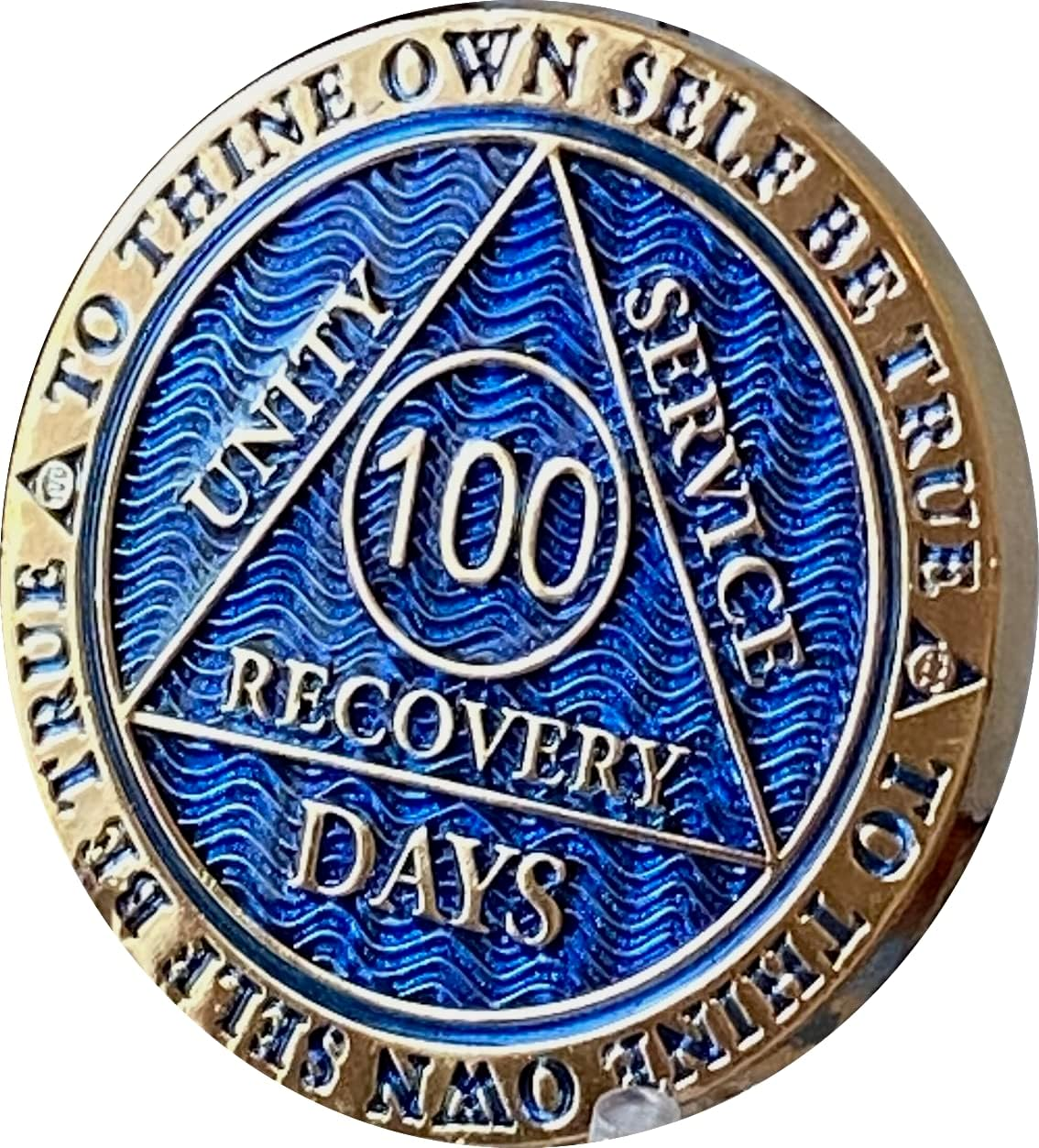 100 Days AA Medallion Reflex Dusty Blue Gold Plated 100 Day Chip image number 2