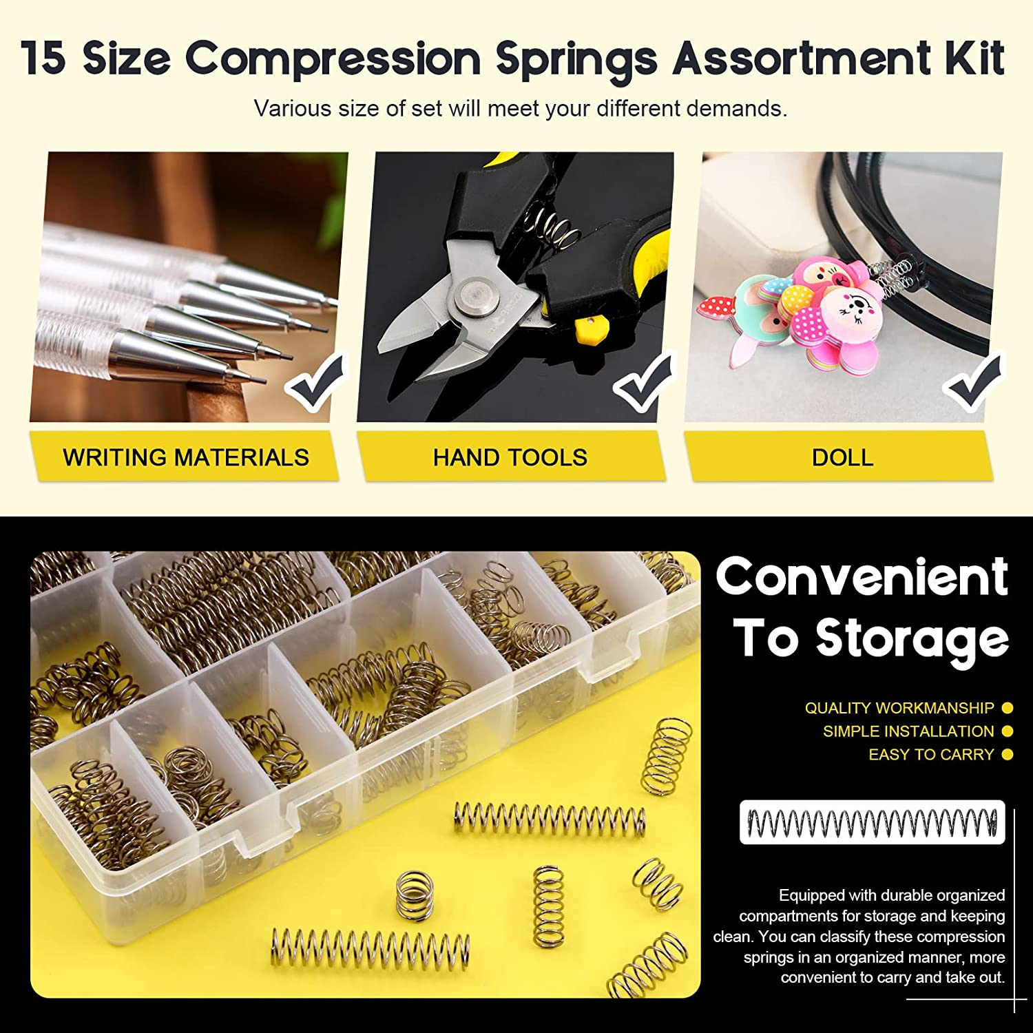 240 Pcs 15 Size Compression Springs Assortment Kit Mini Stainless Steel Springs with Case Wire Diameter 0.6Mm 0.8Mm 1Mm, Outer Diameter 8Mm 9Mm 9.5Mm, Length 10Mm 20Mm 50Mm image number 1