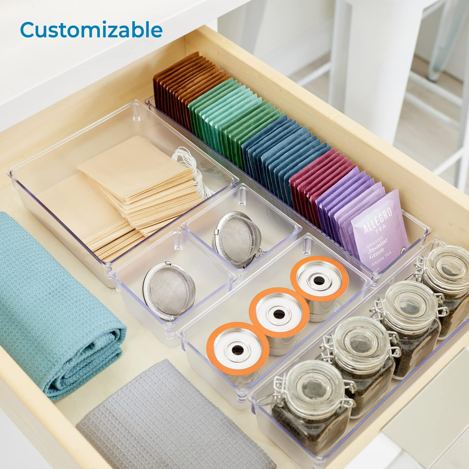 Interdesign Kitchen Drawer Organizer for Silverware, Spatulas, Gadgets - 6 Piece Set, Clear image number 4