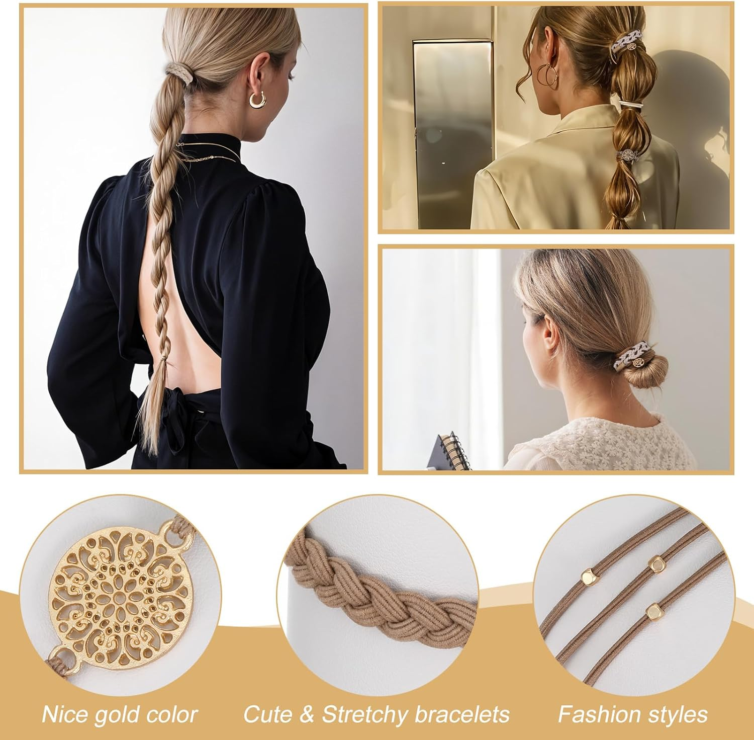 Prasacco Pack of 10 Women'S Hair Scrunchies, Hair Scrunchie Bracelets for Women, Elastic Braided Hair Bobbles for Girls, Boho Hair Bobbles, Braided Ponytail with Pearls, Ponytail for Long Hair image number 2