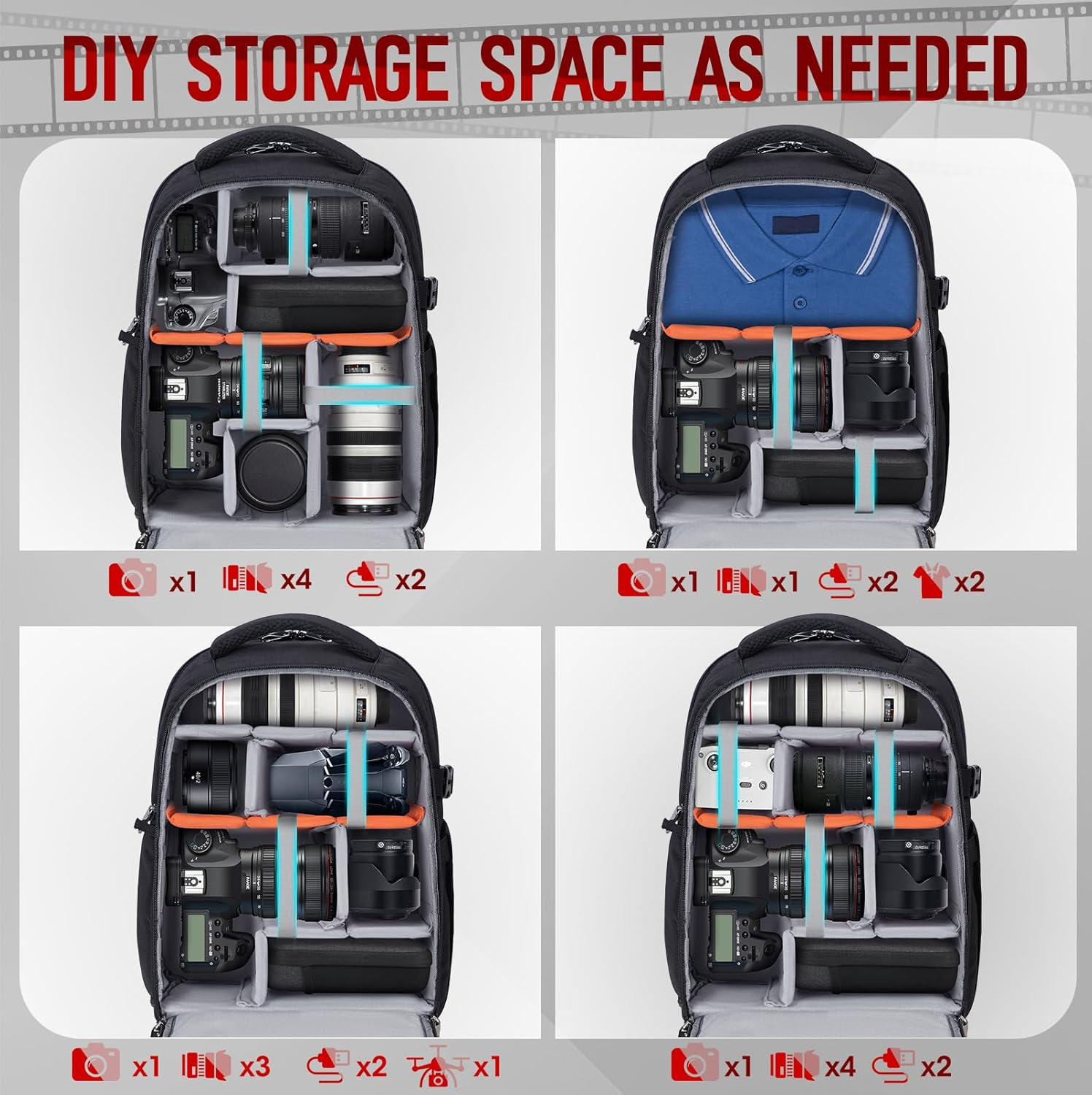 Lubardy Camera Backpack for DSLR SLR 15.6 Inch Laptop, Anti-Theft Travel Camera Case with Waterproof Rain Cover, Tripod Holder, Black