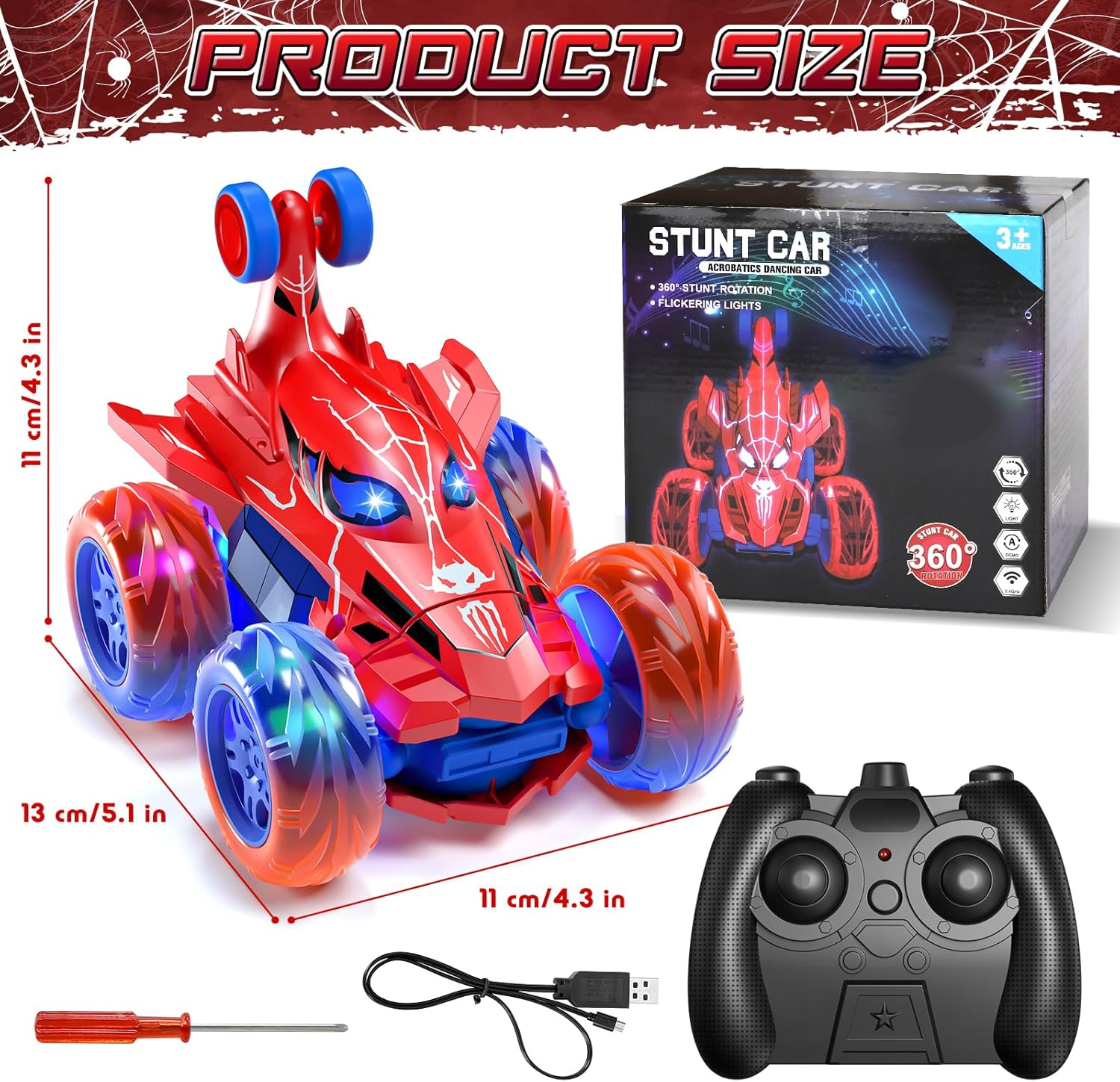 Lehoo Castle Remote Control Car, Kids Toys RC Stunt Car, 360&deg;Rotating RC Cars with Headlights, Boys Toys Rechargeable Toy for 3 4 5 Year Old Boy Toy image number 3