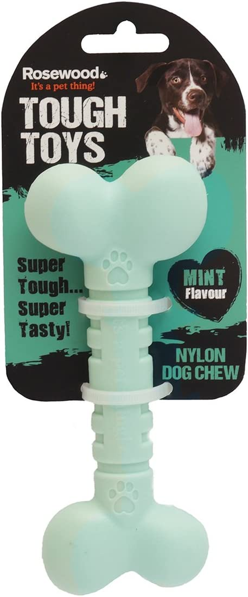 Rosewood Large Tough and Durable Chew and Teething Bone Shaped Dog Toy for Medium and Large Dogs Made of Tough Nylon Material, Mint Flavoured and Scented, Green, Clear image number 1