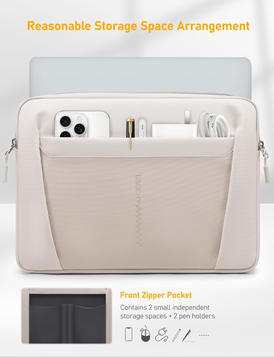 13.3-14 Inch Laptop Sleeve Bag Water-Resistant Laptop Case for Macbook Pro 14 2024-2021, Macbook Air 13 M4 2025, Swift Go 14, 14 Inch ASUS Zenbook, Dell 14, Inspiron 14, Envy 13, Pearl White image number 5