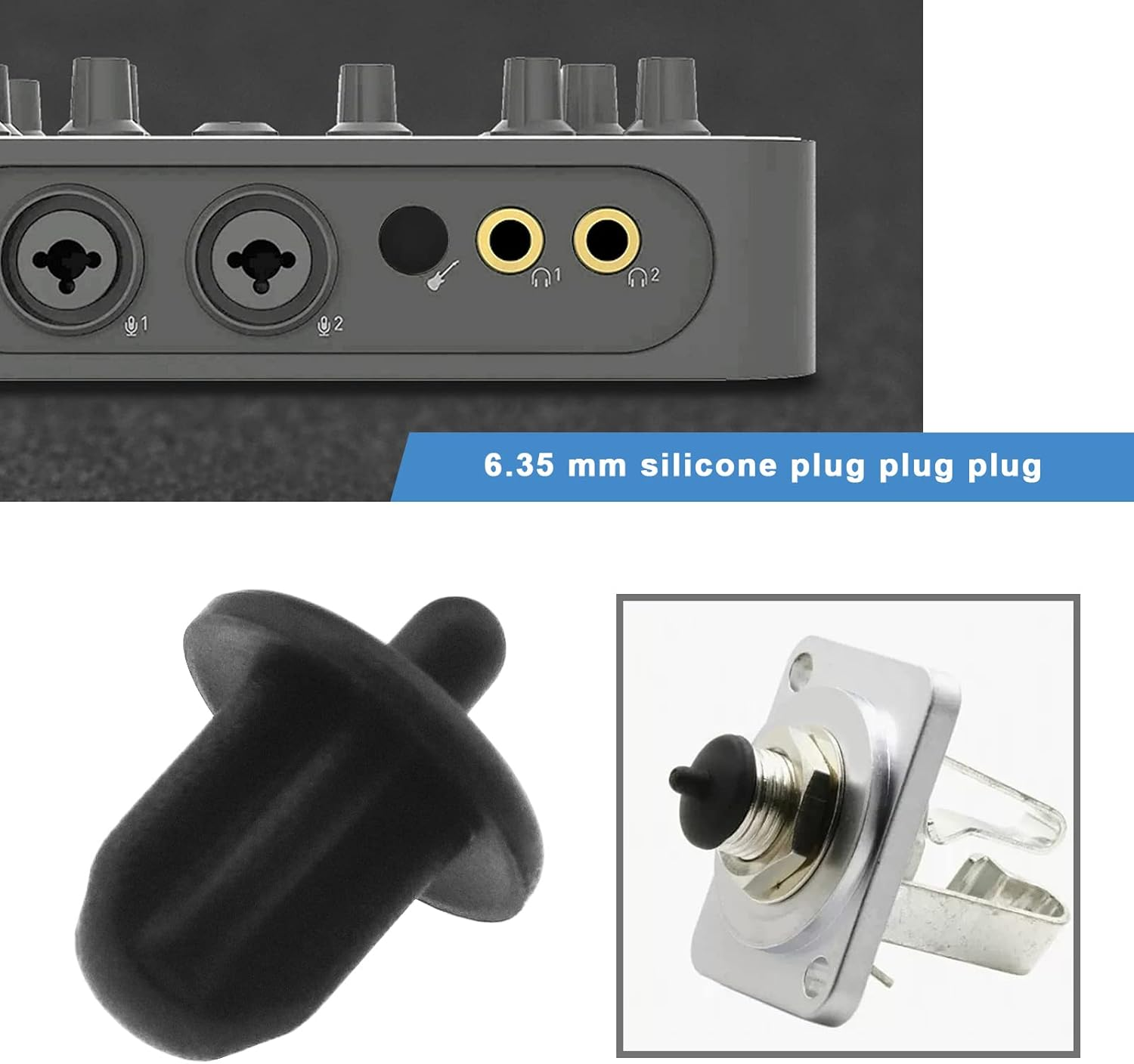 20Pcs 6.35Mm Silicone anti Dust Plugs Socket Dust Cover anti Dust Jack Plug Stopper Cap Accessories for Amplifier DVD Karaoke Black image number 3