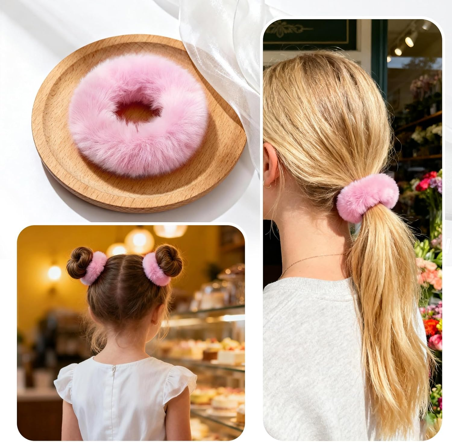 Plush Scrunchie Hair Scrunchie, 2 Pieces Plush Hair Bands, Women'S Pom Pom Headbands, Fluffy Hair Bobbles for Women and Girls image number 1