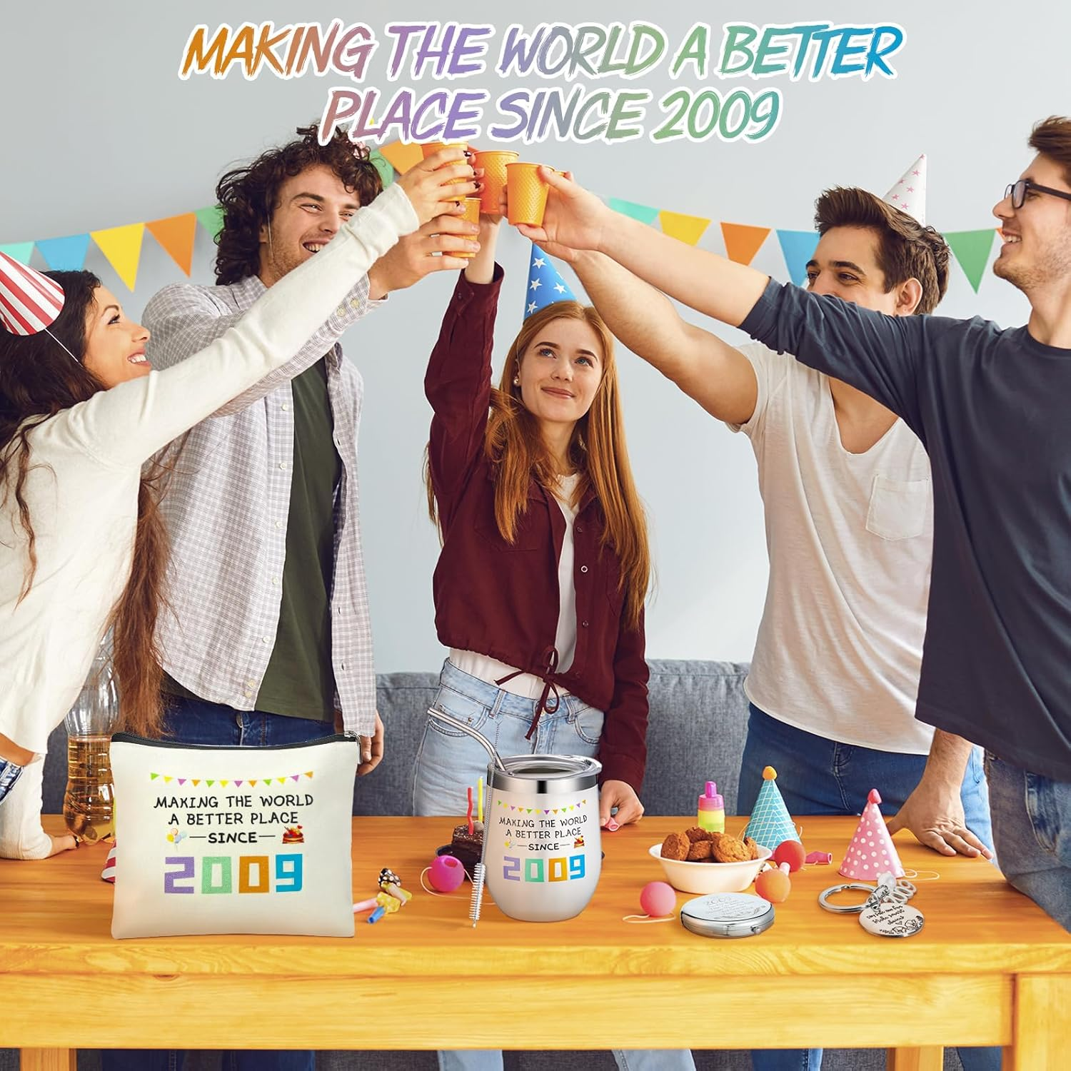 Didaey 16Th Birthday Gifts Set for Girls 2009 16 Years Old Gift, since 2009 16Th Birthday Makeup Pouch Bag 12 Oz Insulated Tumbler Stainless Steel Mirror Keychain for Bestie Daughter BFF, Multicolor image number 4