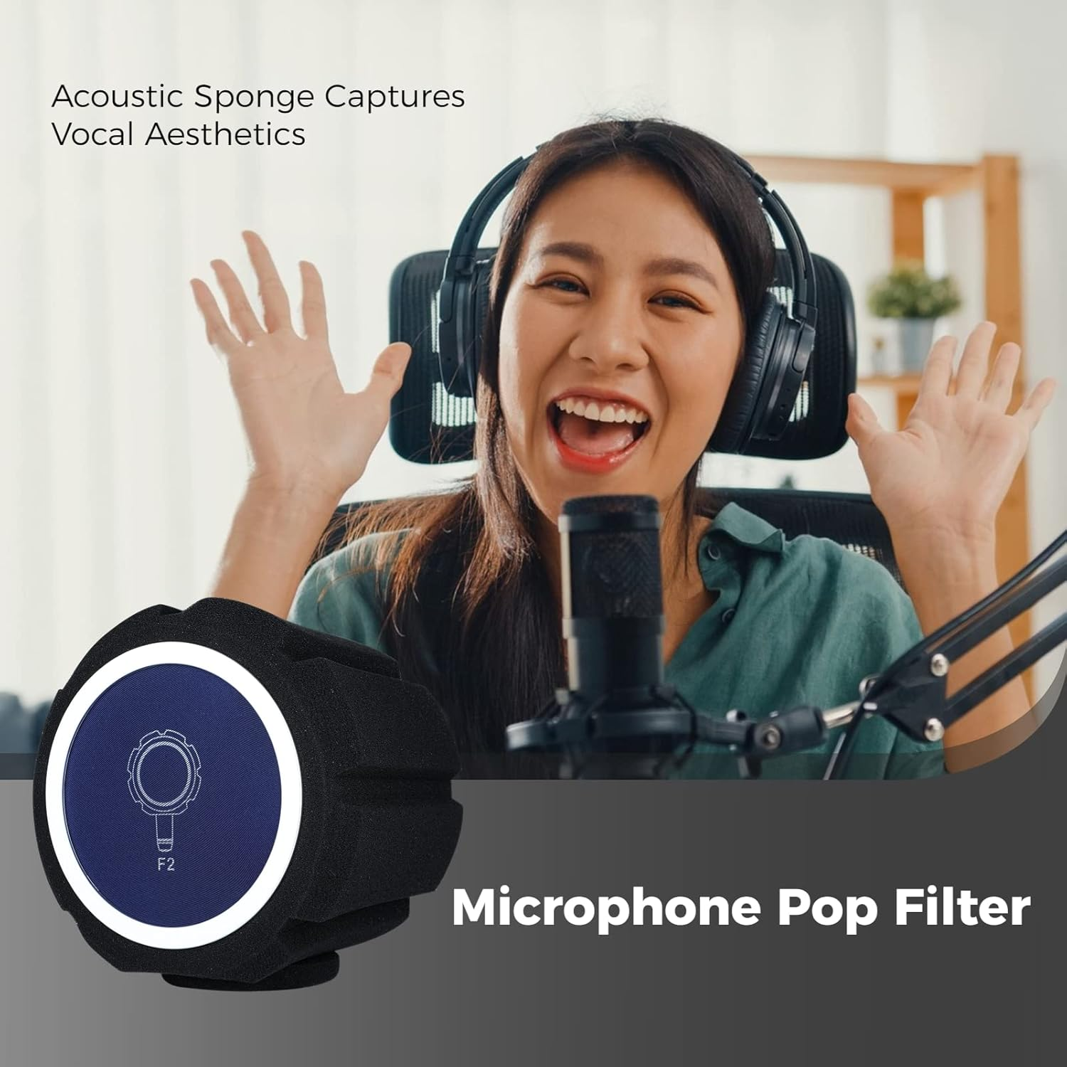 Microphone Pop Filter, Wind Shield Acoustic Filter for Record Studios, Mic Sound-Absorbing Foam, Vocal Isolation Foam Ball, Noise Canceling Sponge Microphone Windscreen image number 5