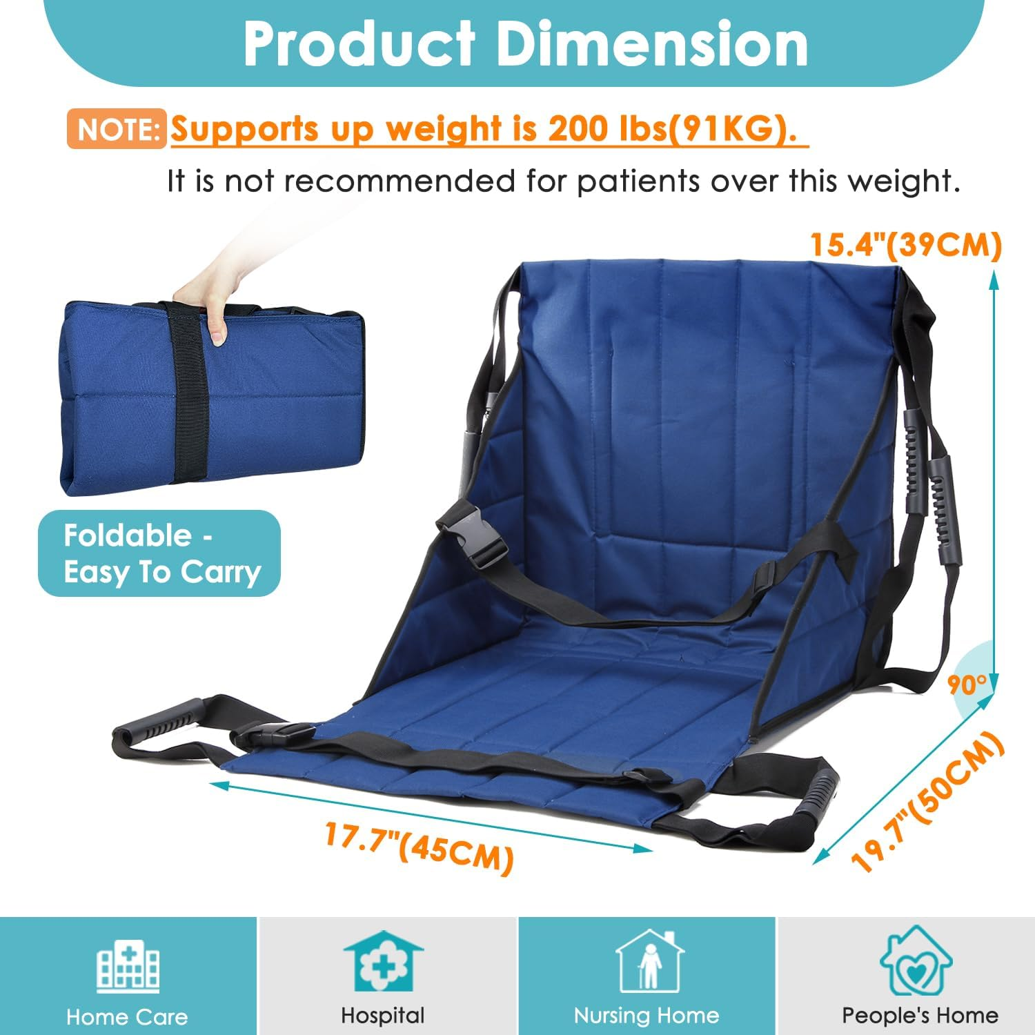 Patient Lift Stair Slide Board Transfer Emergency Evacuation Chair Wheelchair Belt Safety Full Body Medical Lifting Sling Sliding Transferring Disc Use for Seniors,Handicap (Blue - 4 Handles) image number 2