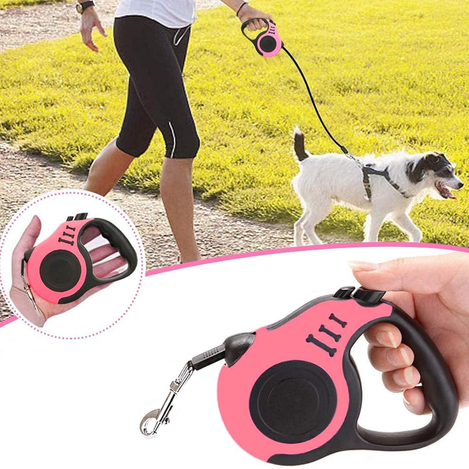Dog Lead, Classic, 5 Metres Retractable Dog Lead for Small, Medium and Large Dogs, Pink image number 1