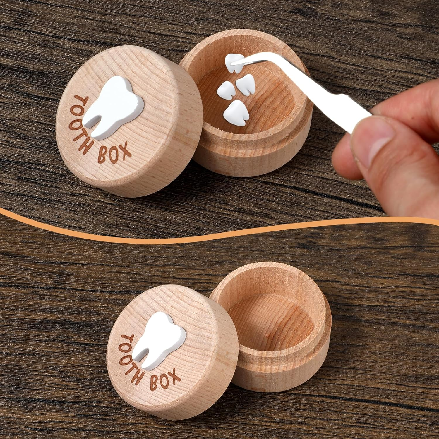 YQQYG 2 Pcs Tooth Fairy Tooth Holder, Wooden Tooth Holder Memory Box with 3D Tooth, Tooth Keepsake Box for Kids Lost Teeth image number 1