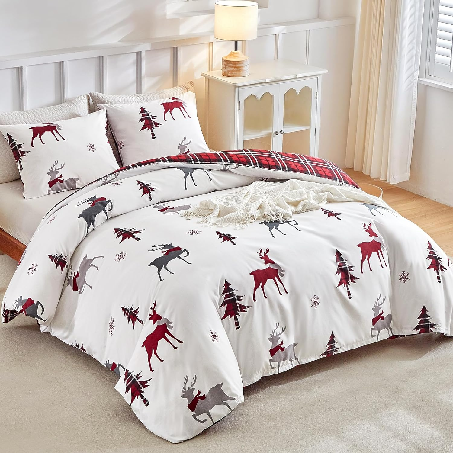 Tokokimo Christmas Duvet Cover 135/150, 3-Piece Microfibre Bedding Set, Christmas Elements, Composition: 1 Duvet Cover 240 X 220 Cm + 2 Pillowcases 50 X 75 Cm, Reindeer Motif