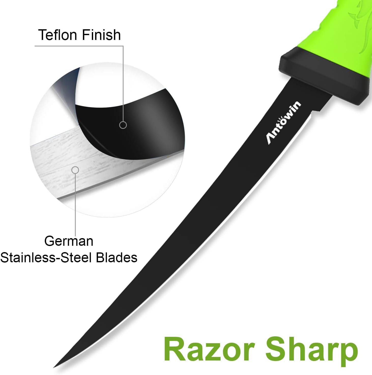 ANTOWIN Fishing Fillet Knife,7 Inch Professional Level Knives,Sharp Stainless-Steel Non-Stick Coating Blade, Non-Slip Handles, Perfect for Freshwater and Saltwater Fish (8 Inch) image number 3