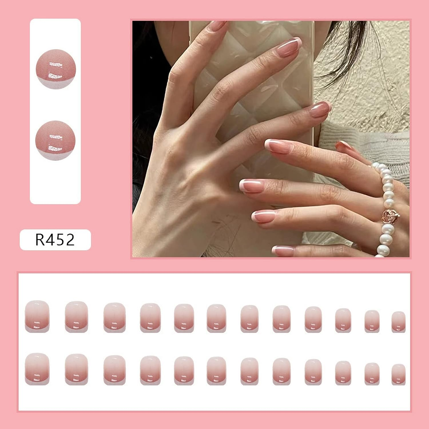 Red Almond Fake Nails Medium Length-Press on Nails Gradient False Nails Full Cover False Nail - Tips 24 Pcs image number 3