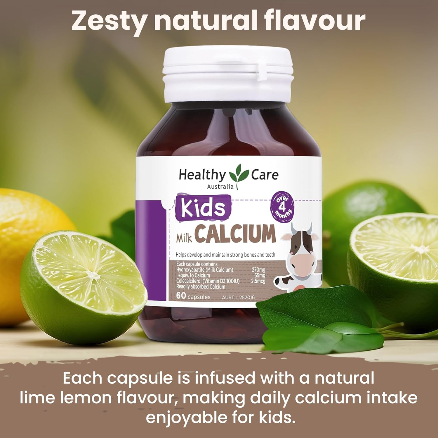 Healthy Care Milk Calcium Capsules for Kids - Supports Strong Bone and Teeth - Premium Dietary Supplement - All-Natural Ingredients - 60 Capsules image number 1