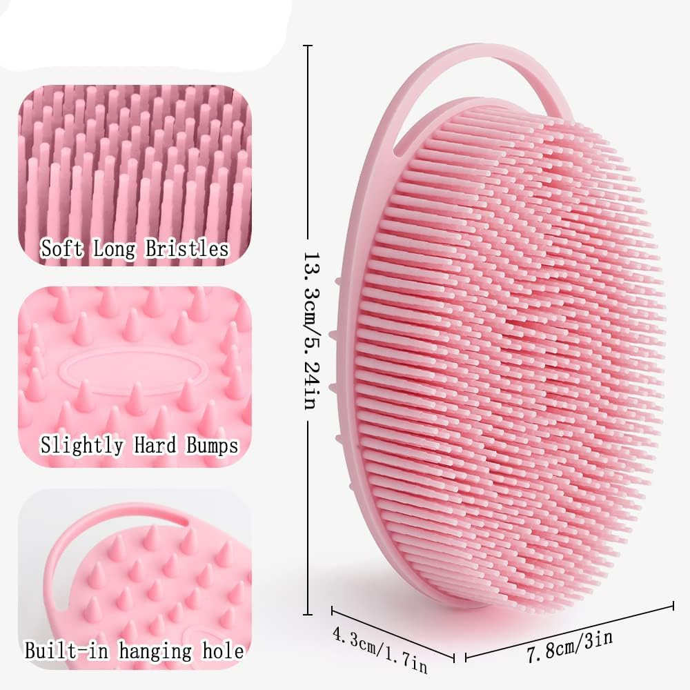 Heatunk 2-In-1 Silicone Bath and Shampoo Brush Set: Exfoliating Body Scrubber, Head Scrubber, Scalp Massager - Shower Essential, Easy to Clean (3-Pack) image number 2