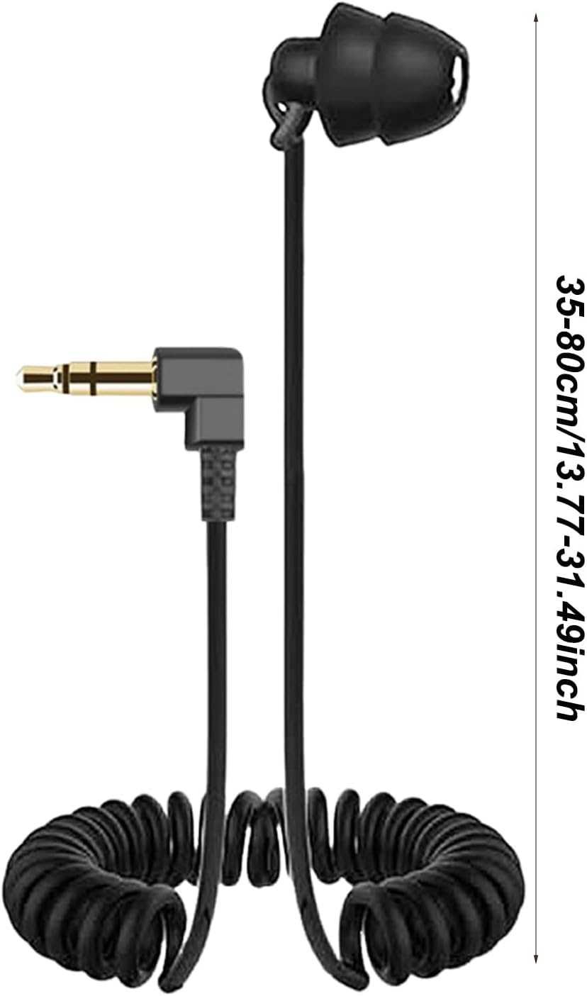 Single Earbud - Mono Headphone, 35Cm Single Side Earbud - Stretchable Spring Wire 3.5Mm In-Ear Earphone, Clear Sound, Noise Reduction, Ideal for Calls, Music and One-Ear Listening - Black image number 6