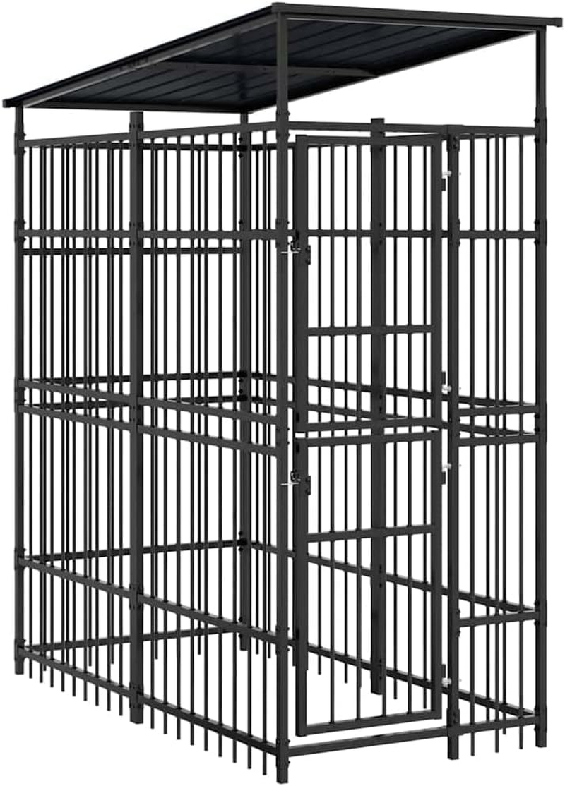 Outdoor Dog Kennel with Roof Steel Large Pet Enclosure Safe Outdoor Space