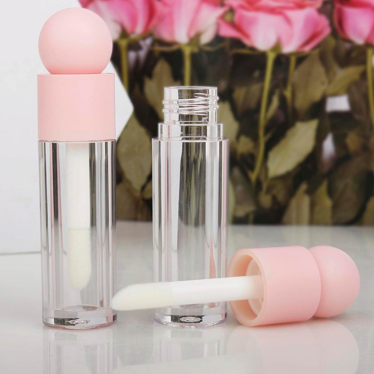 COSIDEA 30Pcs Empty 5Ml Pink Lip Gloss Tubes with Big Wand Large Deo Foot Brush Lipgloss Tube Container with Ball Shape Cap - Pink image number 3