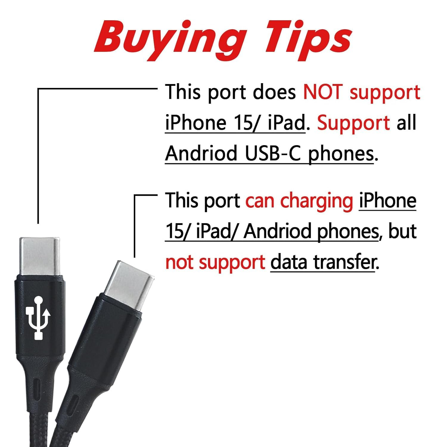 2 in 1 Fast Charging USB Car Cable，1M 3A Dual Splitter Nylon Braided USB a Charge,Usb a to Double USB C Mfi Certified Cord Compatible with Iphone 16/15/Pro/Plus/Max and More-Black