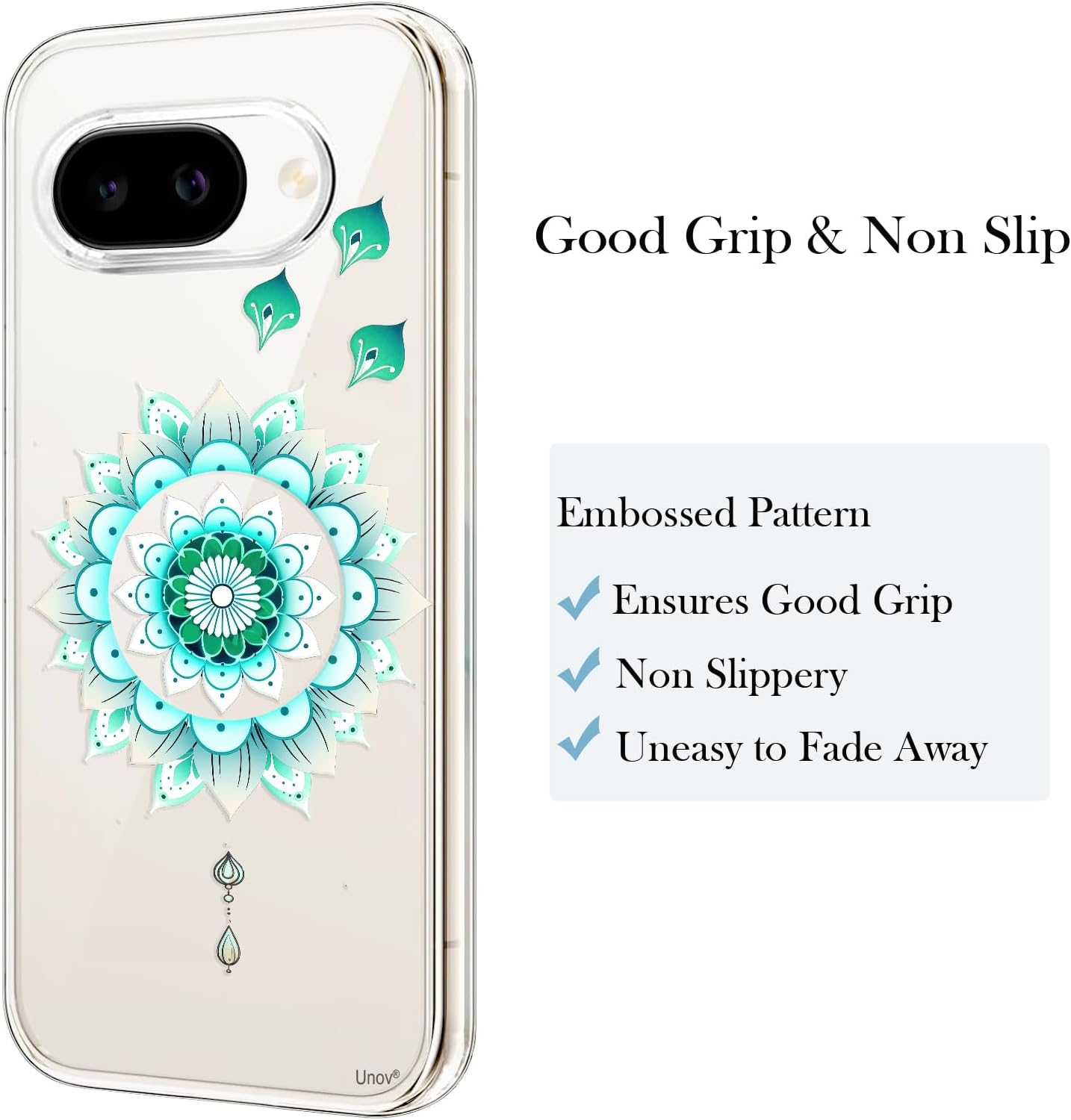 Unov Case Compatible with Pixel 9A Case Clear with Design Soft TPU Shock Absorption Slim Embossed Pattern Protective Back Cover (Mint Mandala) image number 4