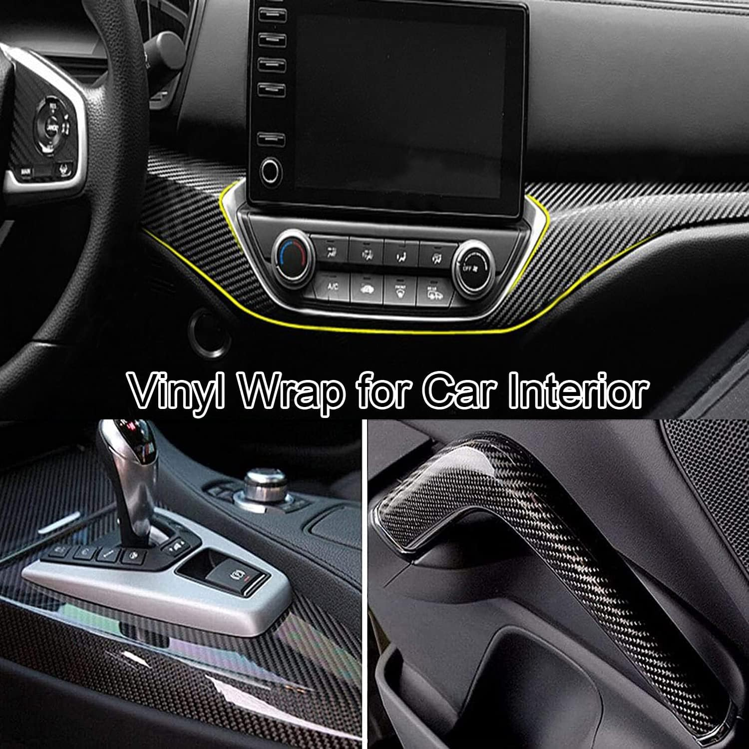 Black 6D Carbon Fiber Vinyl Self Adhesive Film, Waterproof Wrap Roll without Bubble, Adapted to the Appearance and the Interior of Motorcycles, Computers, Cars -1Ft X 10Ft image number 2