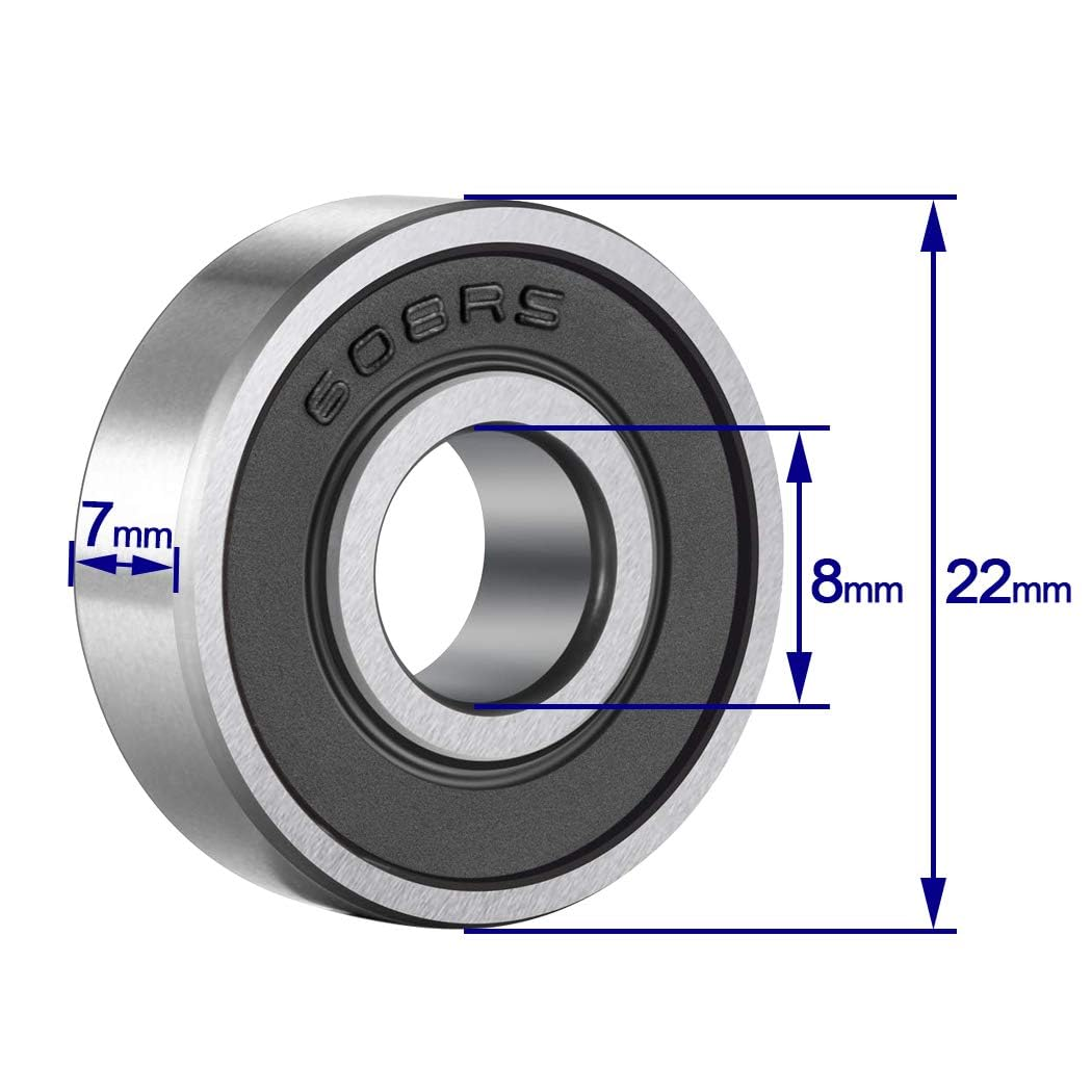 20-Pack 608-2RS Ball Bearing - 608 2RS Double Rubber Sealed Miniature Deep Groove Ball Bearins for Skateboards, Inline Skates, Scooters (8Mm X 22Mm X 7Mm) image number 2