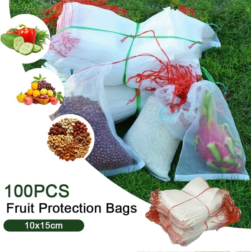 Leona Co Fruit Protection Bags, 100Pcs Fruit Netting Bags Garden Garden Netting Bags Fruit Tree Bags Drawstring Nylon Mesh Netting Barrier Bag for Protecting Fruits and Vegetables (10X15) image number 5