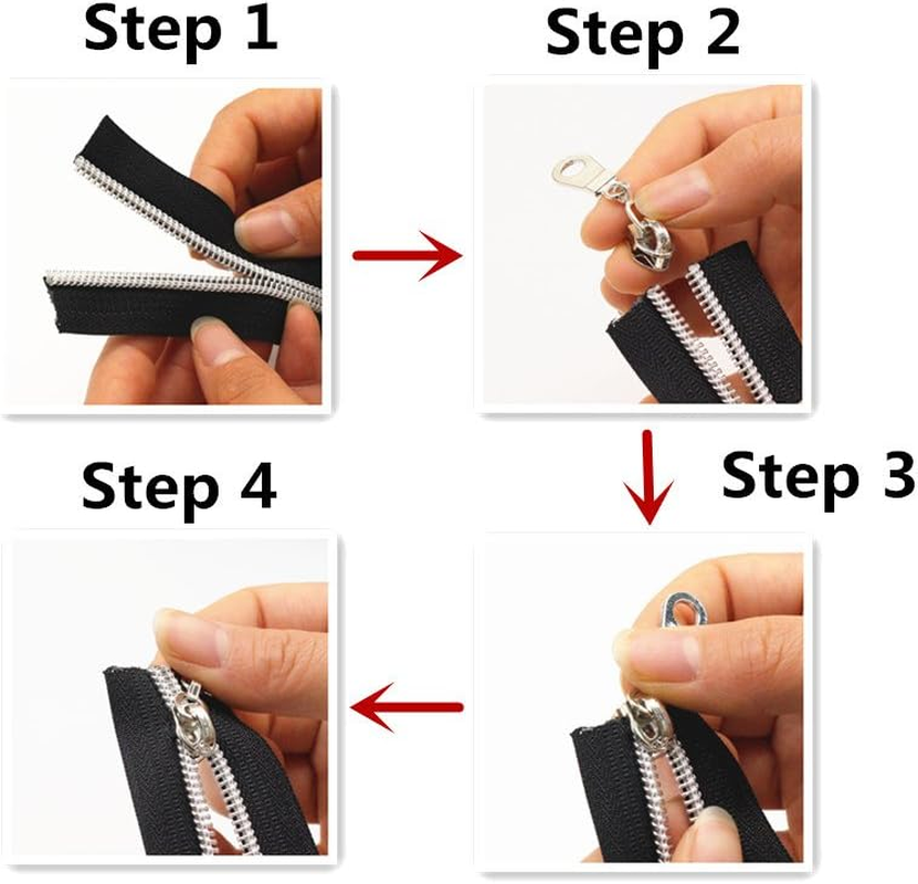 Yahoga (Silver) - 5 Silver Metallic Nylon Coil Zippers by the Yard Bulk 10 Yards with 25Pcs Silver Sliders for DIY Sewing Tailor Craft Bag image number 2