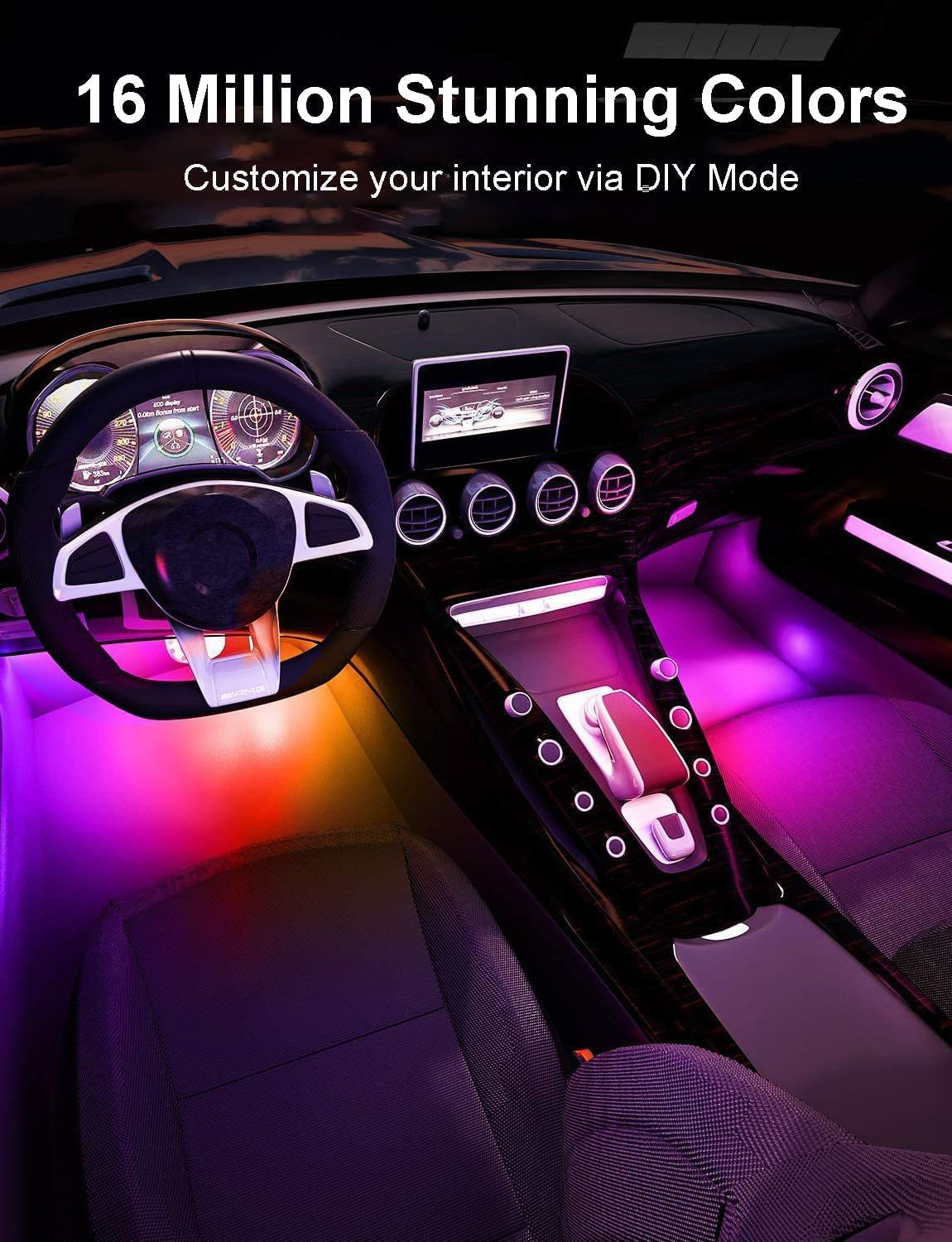Interior Car LED Strip Lights 43 Inches Length 0.08In Ultra-Thin Thickness with App/Remote Control, Color Changing Ambient Lighting Kit, Sync to Music Car Lighting Accessories image number 3
