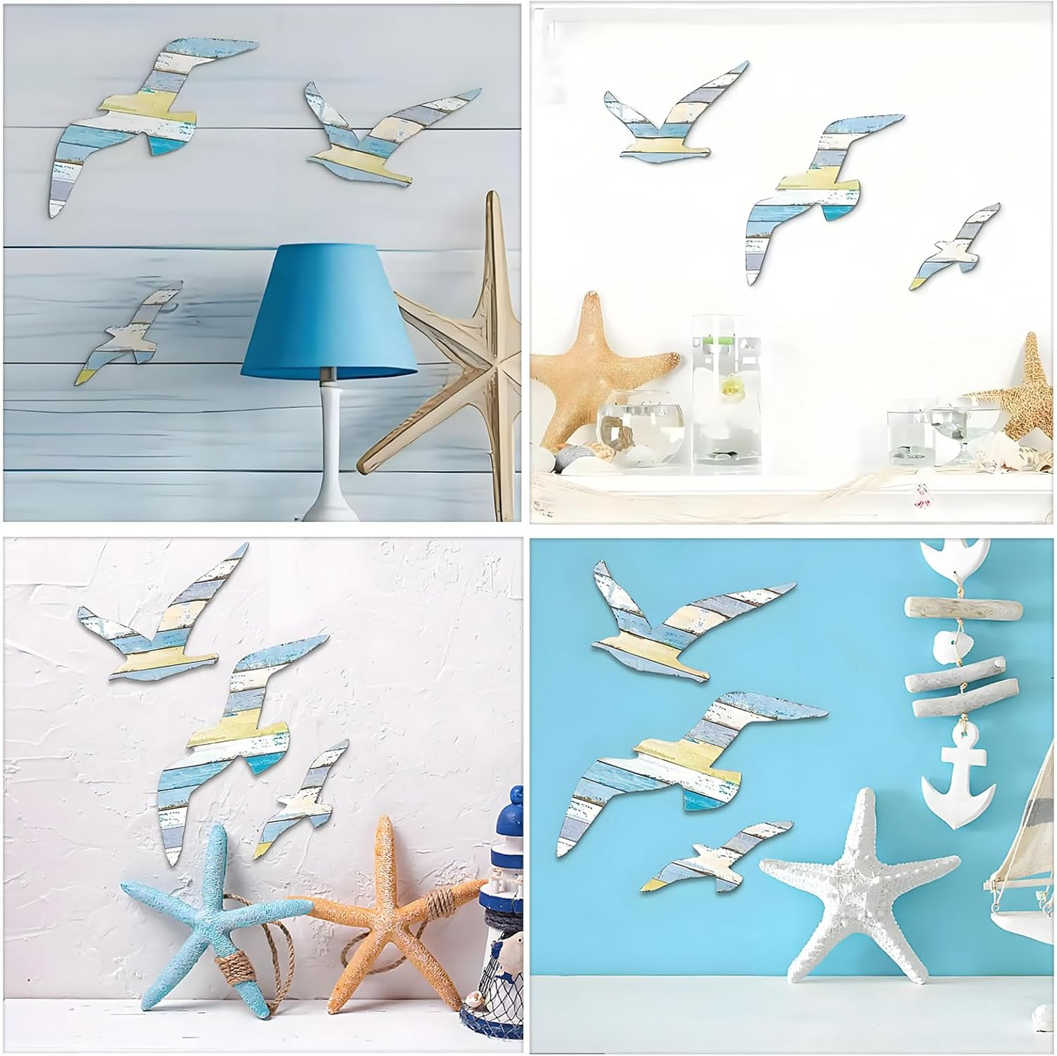 MYTOAU 3PCS Wood Self-Adhesive Seagull Beach Wall Decor Nautical Coastal Wood Wall Decor Beach Theme Art Decorations Vintage Coastal Ornaments for Pool Home Lake House Bathroom Garden Indoor Outdoor image number 5