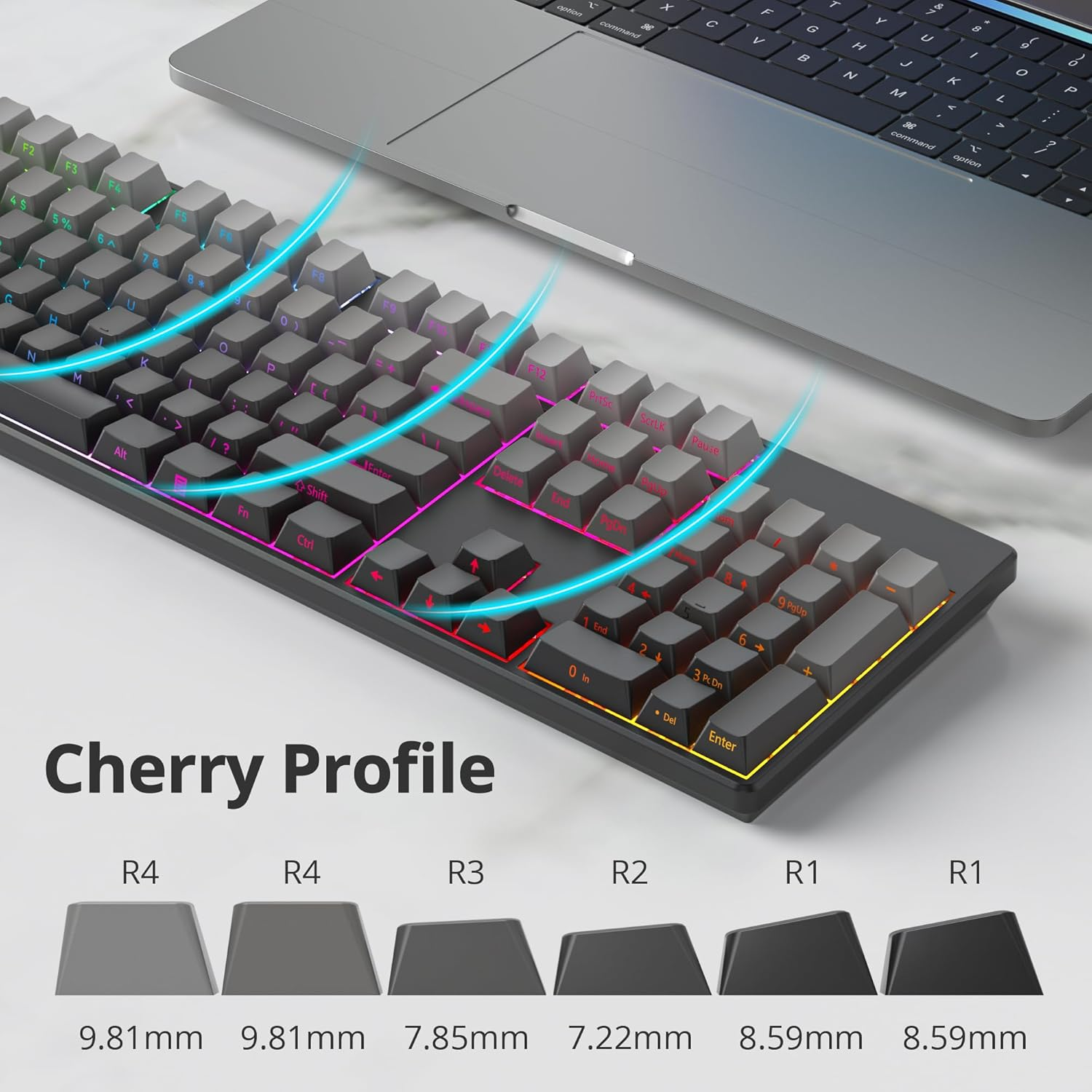 Guffercty Kred 140- Keys Side Printed Keycap PBT Gradient Keycaps 75 Percent, Cherry Profile Minimalist Style Custom Shine through Keyboard Keycap for Mechanical Keyboards(Grey Side Print) image number 3